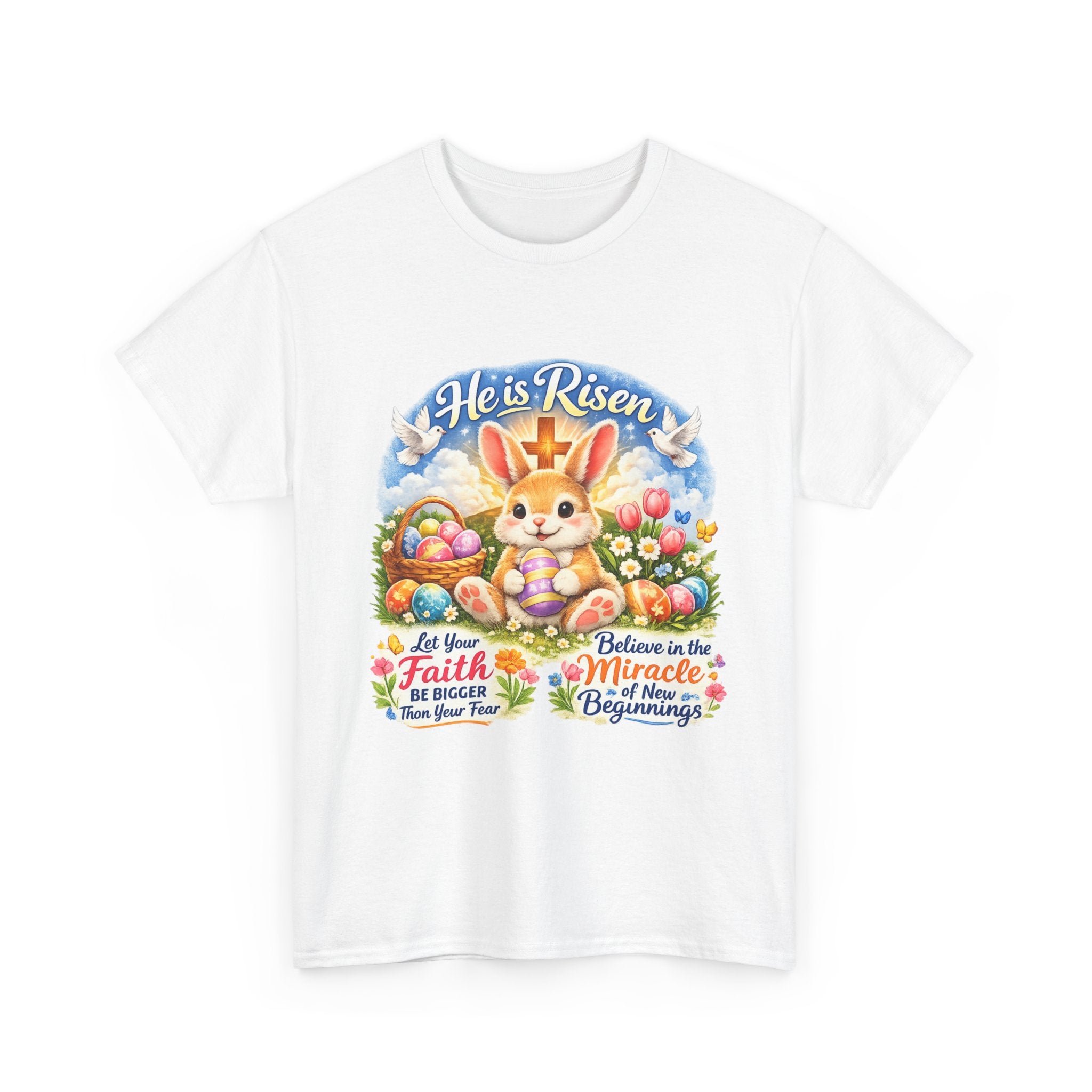 Easter Bunny 'He’s Risen' Graphic Tee — Faith & Miracle Spring T-Shirt