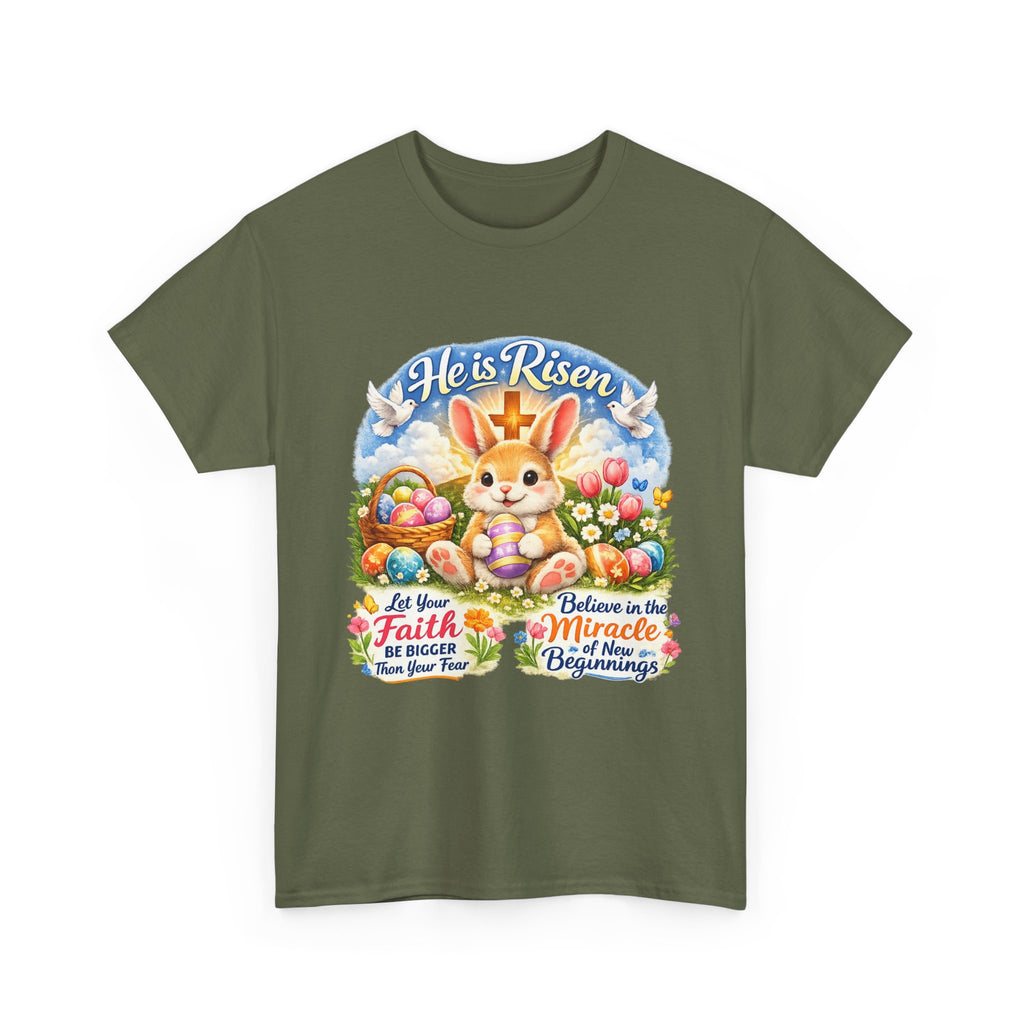 Easter Bunny 'He’s Risen' Graphic Tee — Faith & Miracle Spring T-Shirt