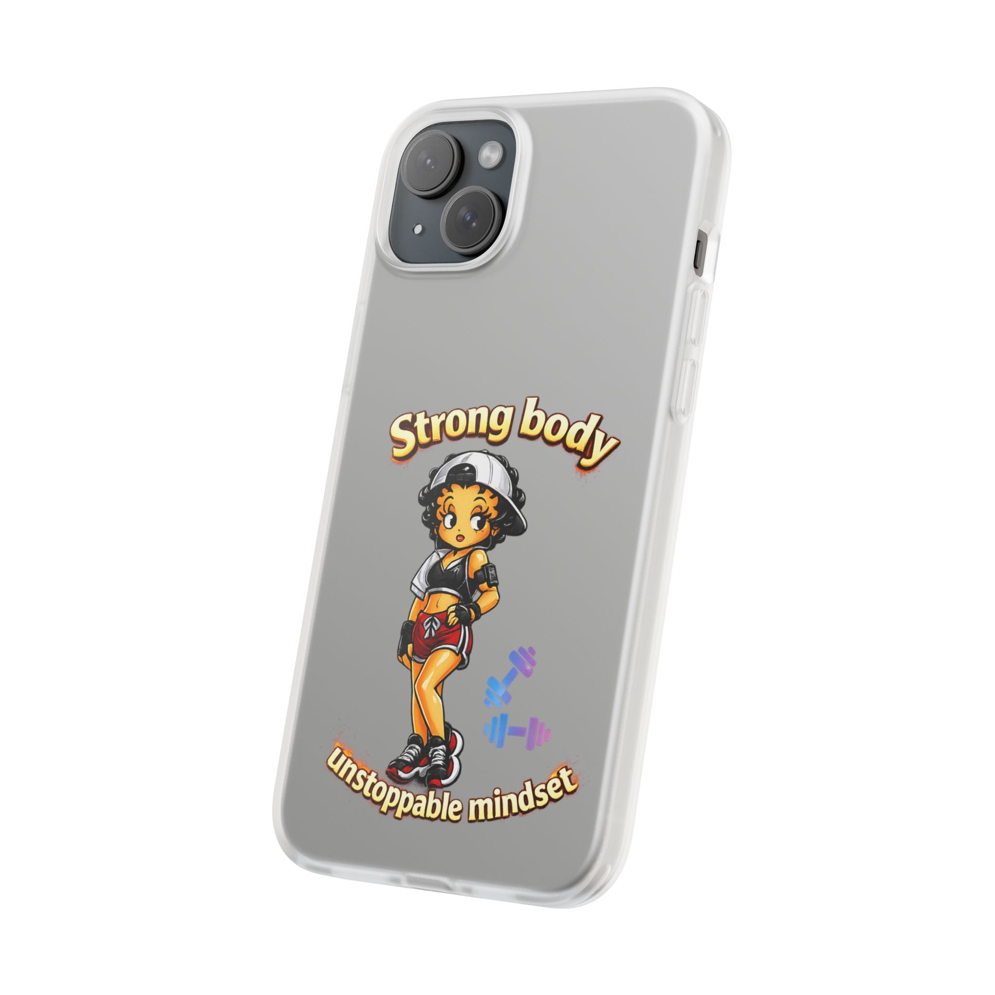 Phone Case — “Strong body, unstoppable mindset” Fitness Cartoon Protective Flexi Case