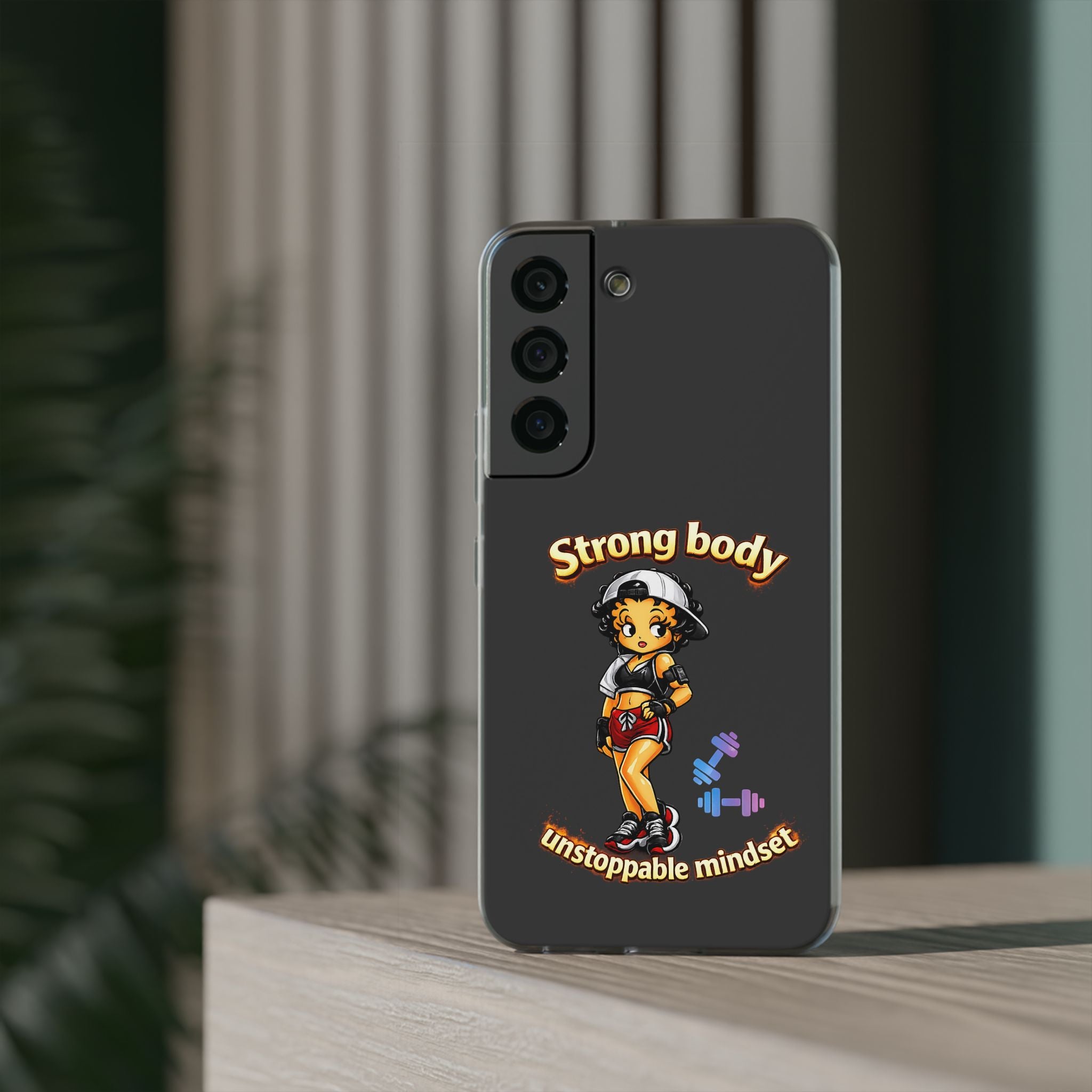 Phone Case — “Strong body, unstoppable mindset” Fitness Cartoon Protective Flexi Case