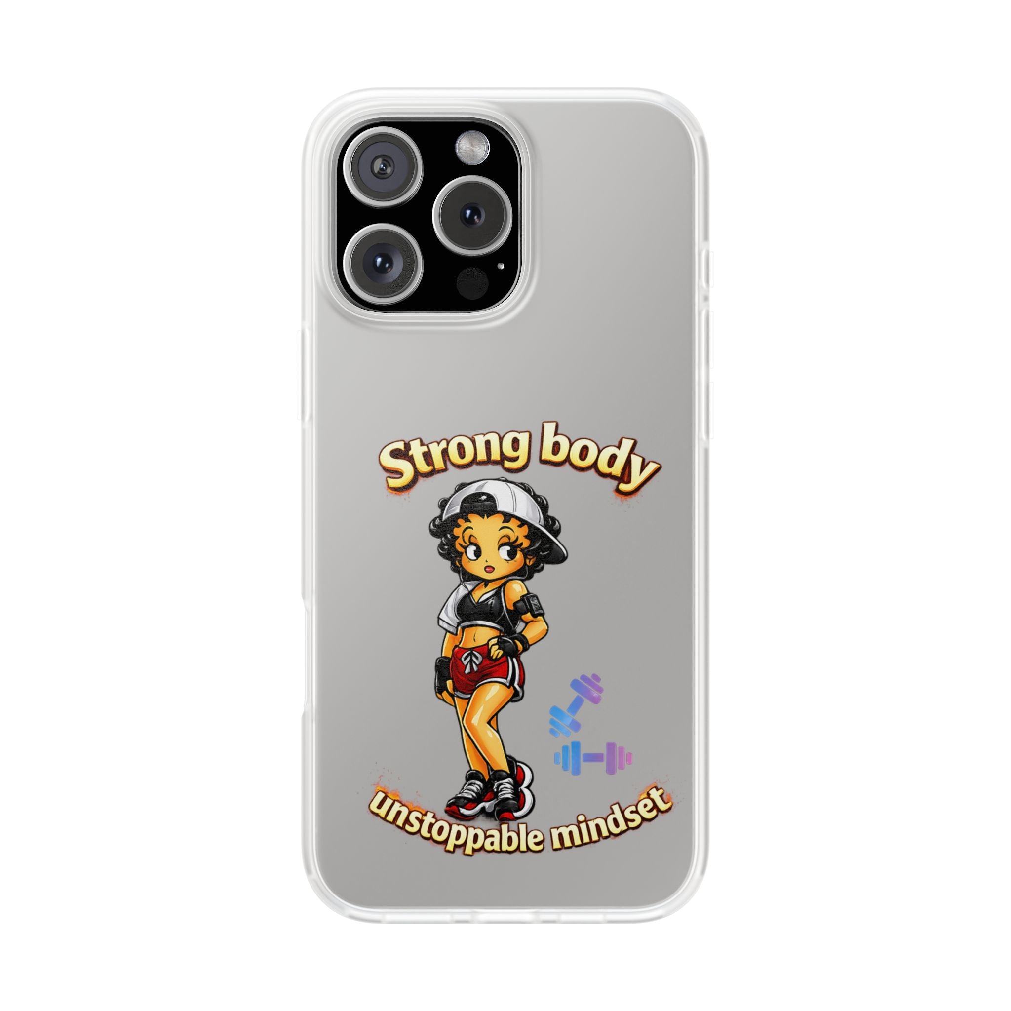 Phone Case — “Strong body, unstoppable mindset” Fitness Cartoon Protective Flexi Case