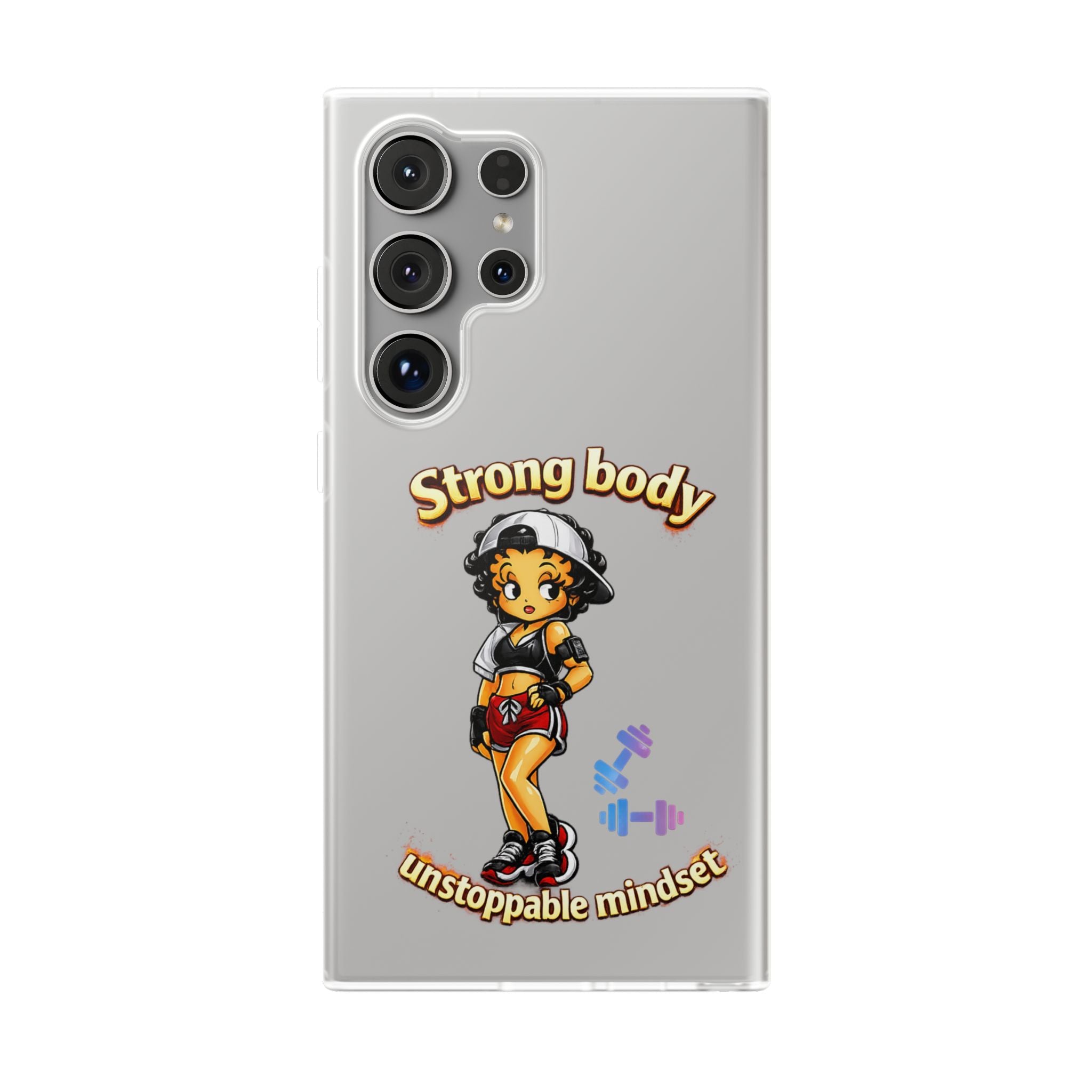 Phone Case — “Strong body, unstoppable mindset” Fitness Cartoon Protective Flexi Case