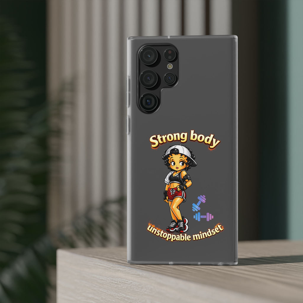 Phone Case — “Strong body, unstoppable mindset” Fitness Cartoon Protective Flexi Case