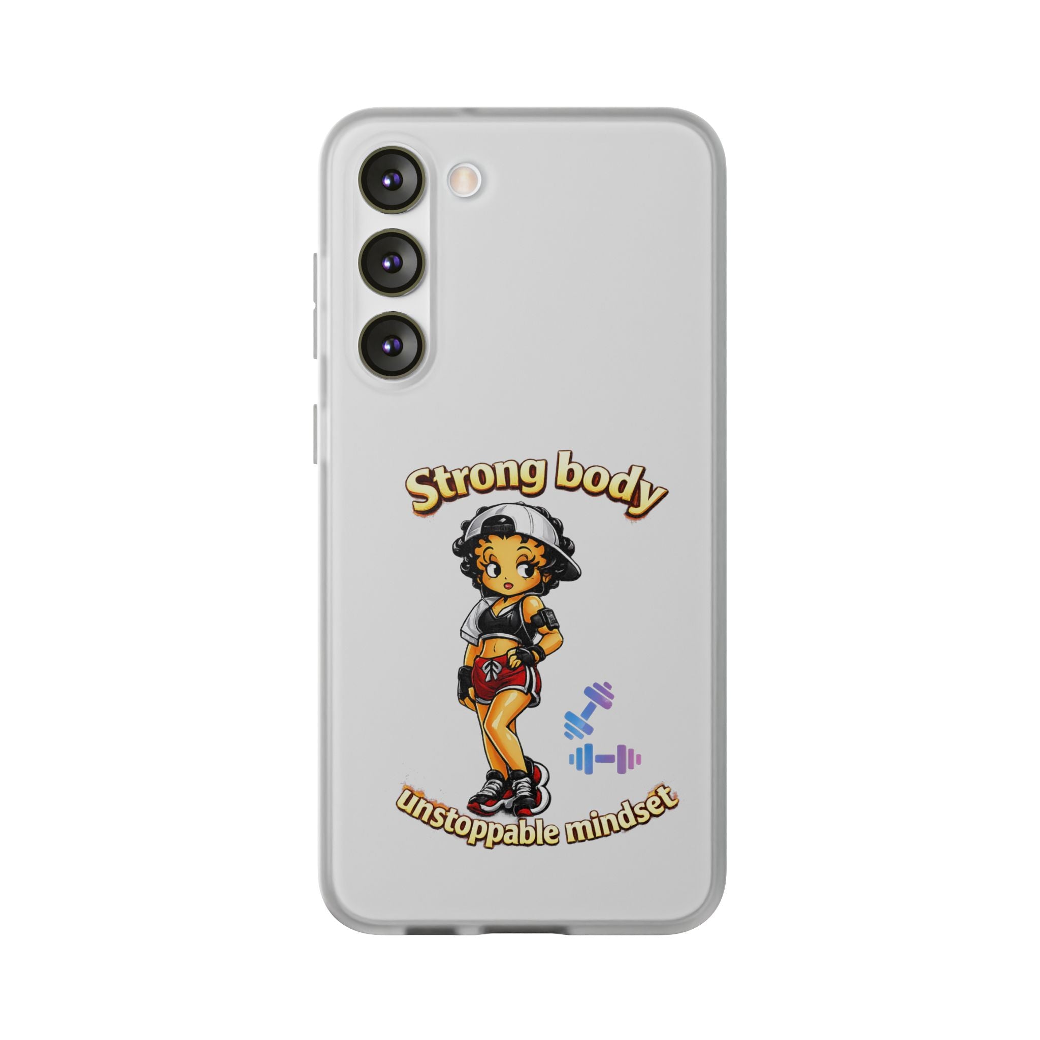 Phone Case — “Strong body, unstoppable mindset” Fitness Cartoon Protective Flexi Case