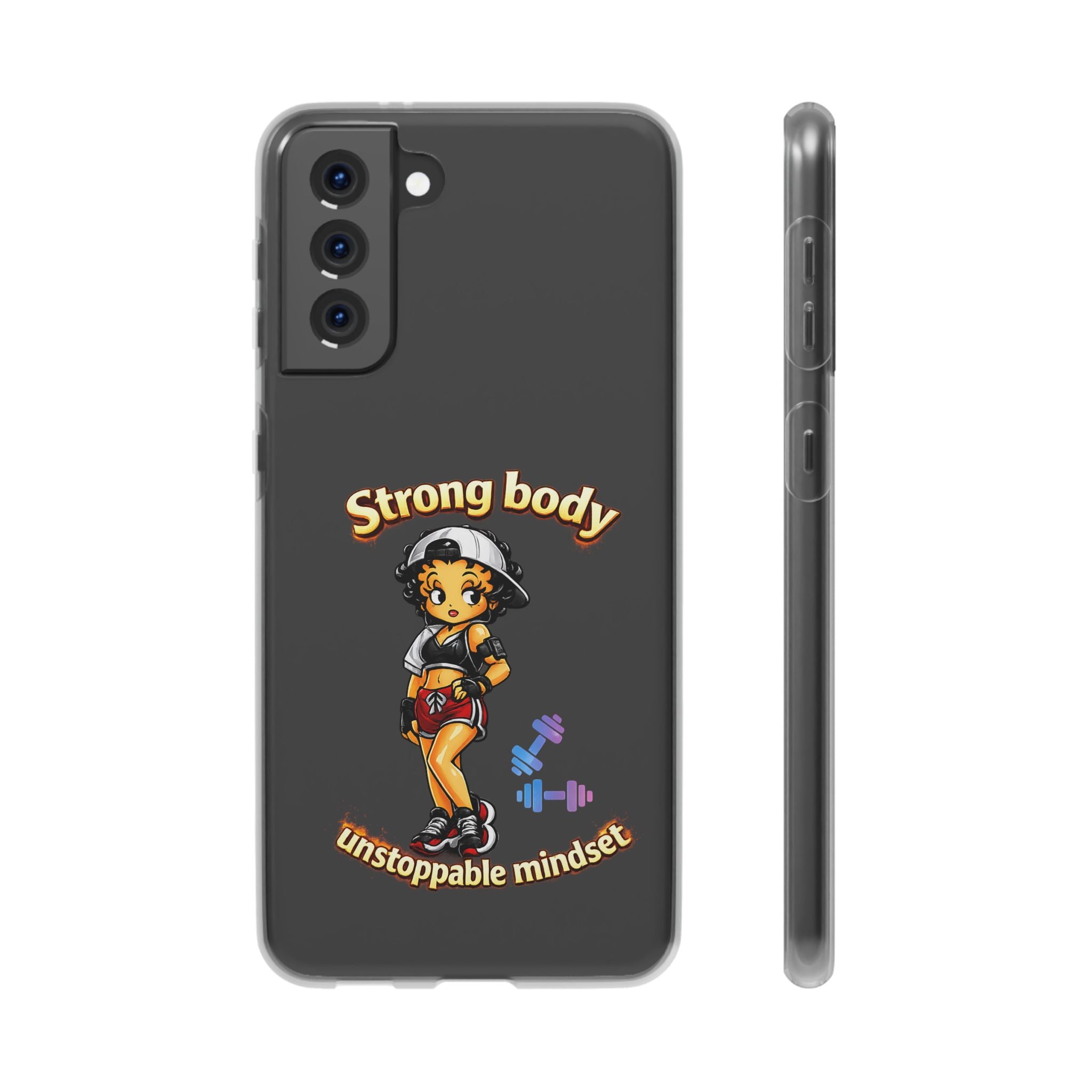Phone Case — “Strong body, unstoppable mindset” Fitness Cartoon Protective Flexi Case