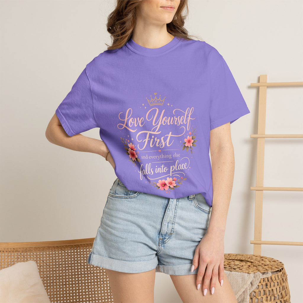 Love Yourself First T-Shirt — Inspirational Floral Self-Care Tee