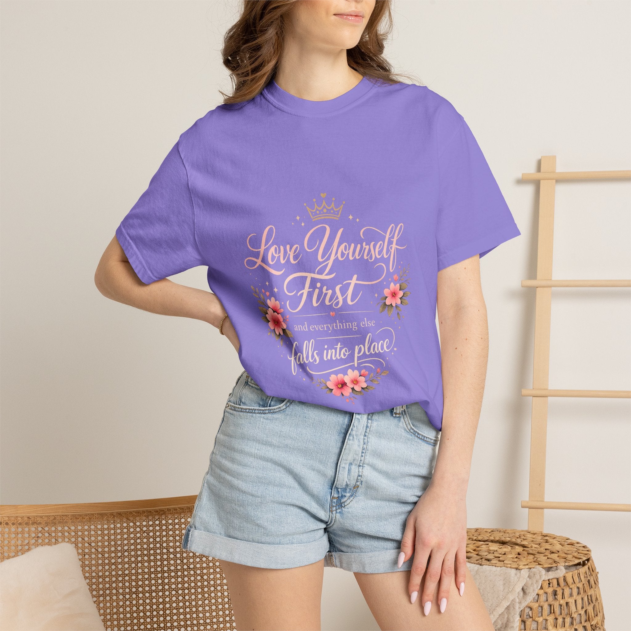 Love Yourself First T-Shirt — Inspirational Floral Self-Care Tee