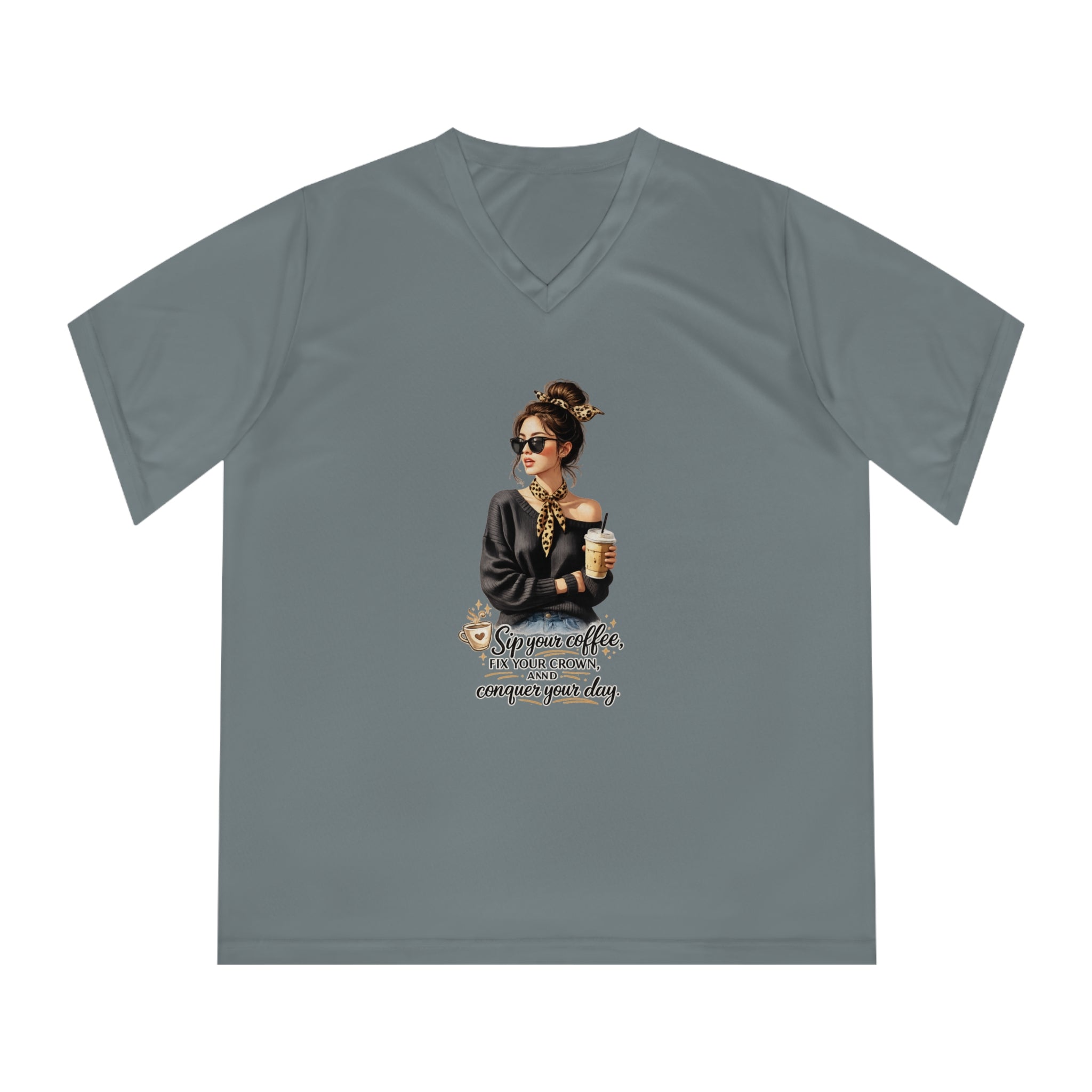 Coffee Queen V-Neck Tee – Sip Your Coffee, Fix Your Crown Motivational Shirt