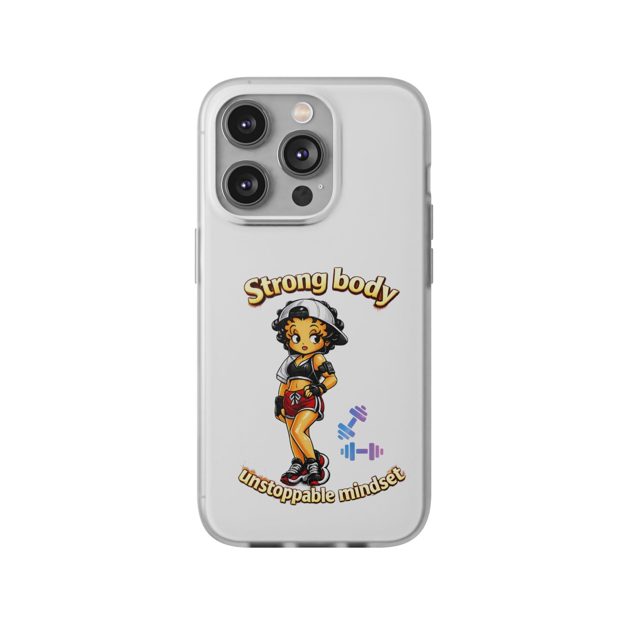 Phone Case — “Strong body, unstoppable mindset” Fitness Cartoon Protective Flexi Case
