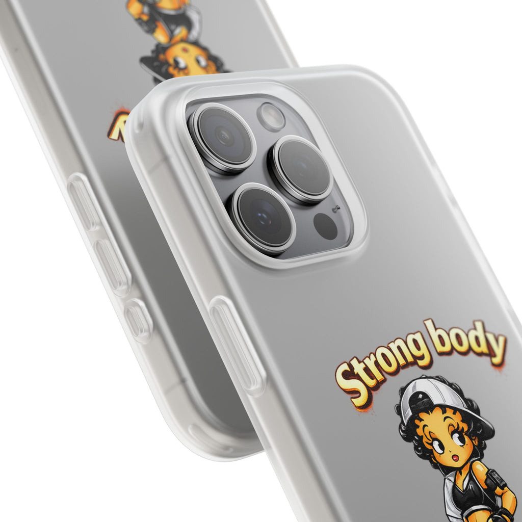 Phone Case — “Strong body, unstoppable mindset” Fitness Cartoon Protective Flexi Case