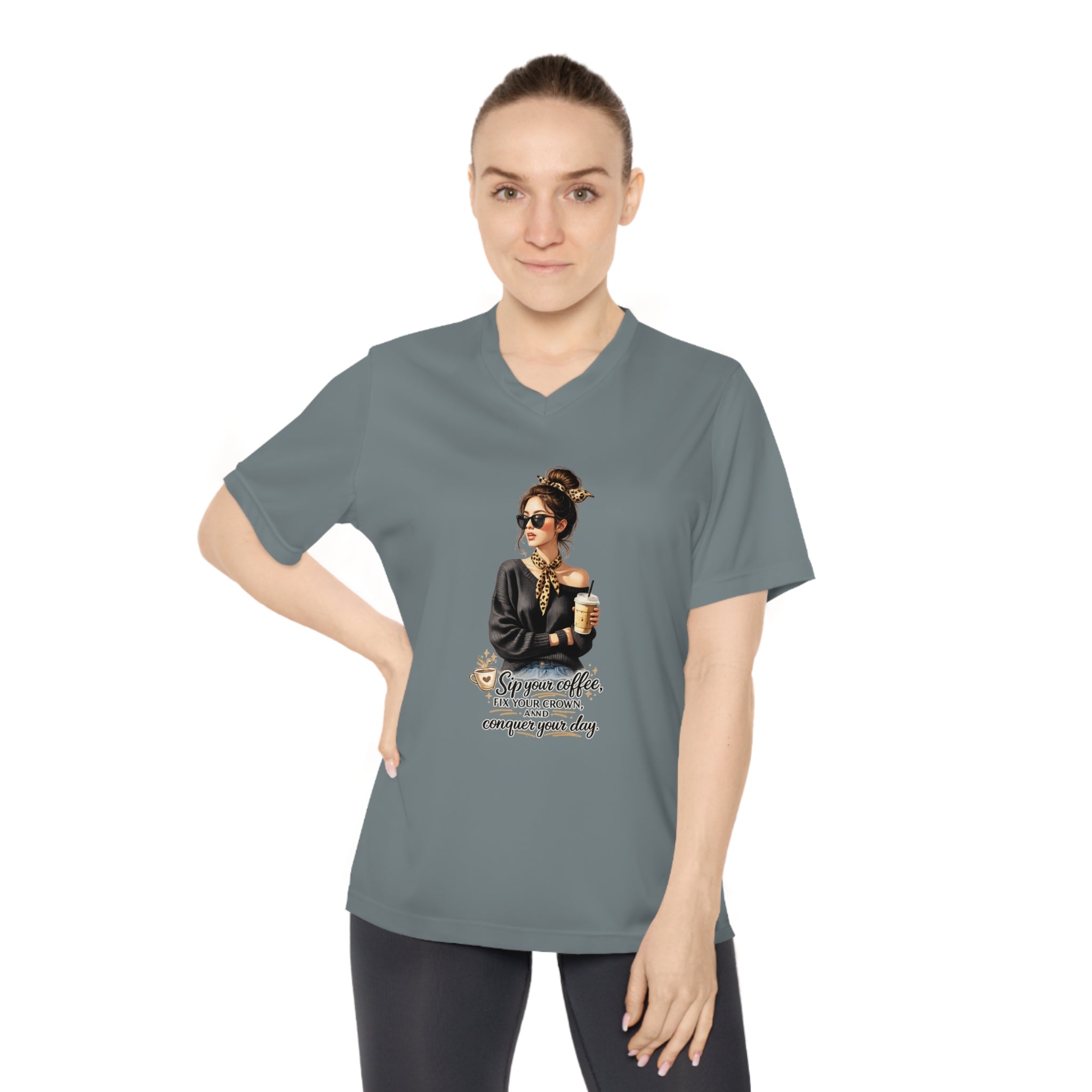 Coffee Queen V-Neck Tee – Sip Your Coffee, Fix Your Crown Motivational Shirt