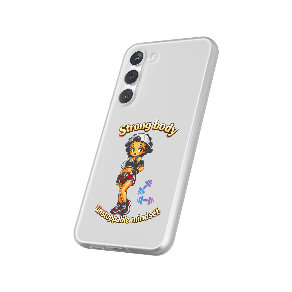 Phone Case — “Strong body, unstoppable mindset” Fitness Cartoon Protective Flexi Case