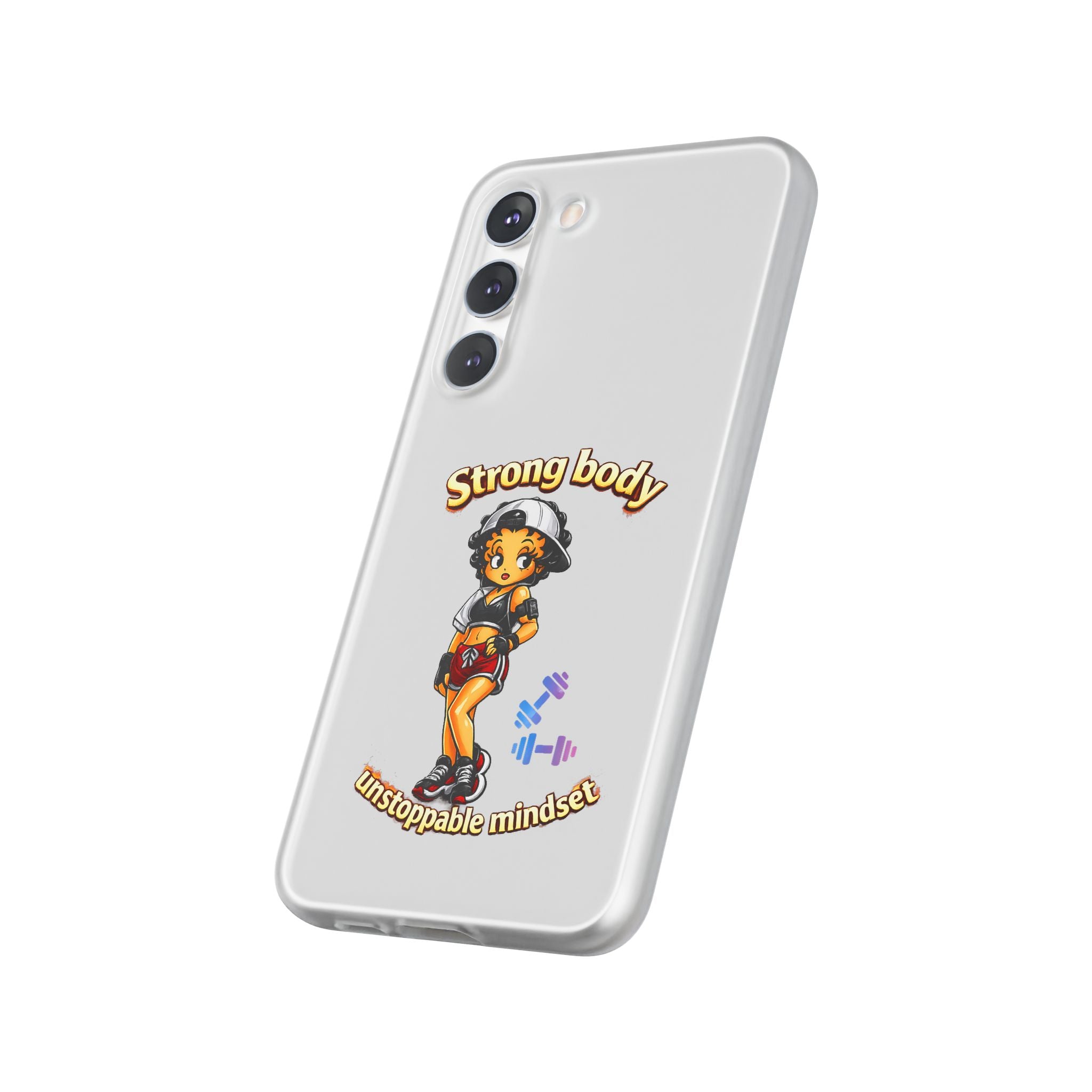 Phone Case — “Strong body, unstoppable mindset” Fitness Cartoon Protective Flexi Case