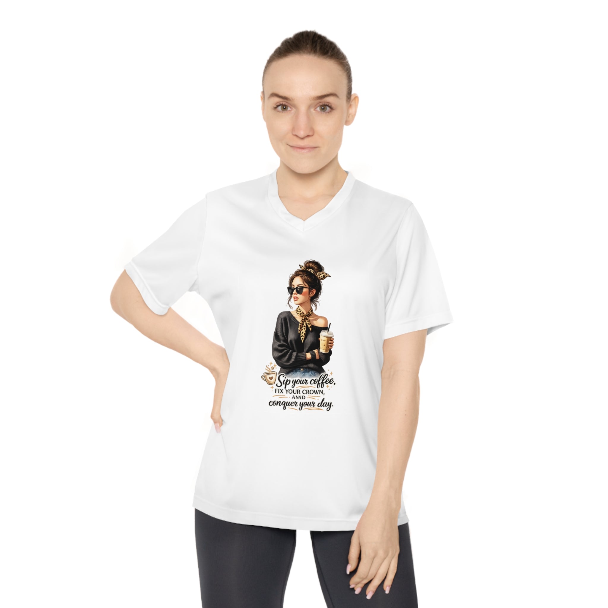 Coffee Queen V-Neck Tee – Sip Your Coffee, Fix Your Crown Motivational Shirt