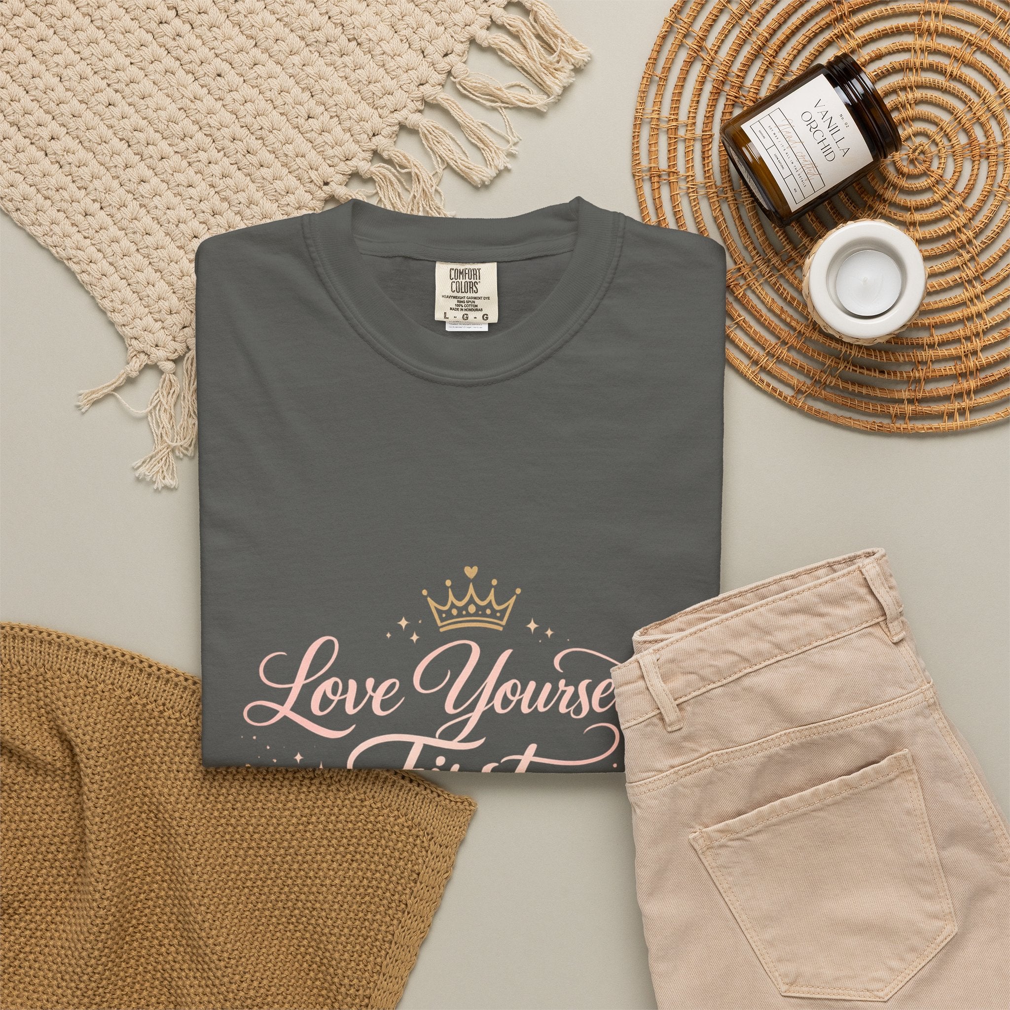 Love Yourself First T-Shirt — Inspirational Floral Self-Care Tee