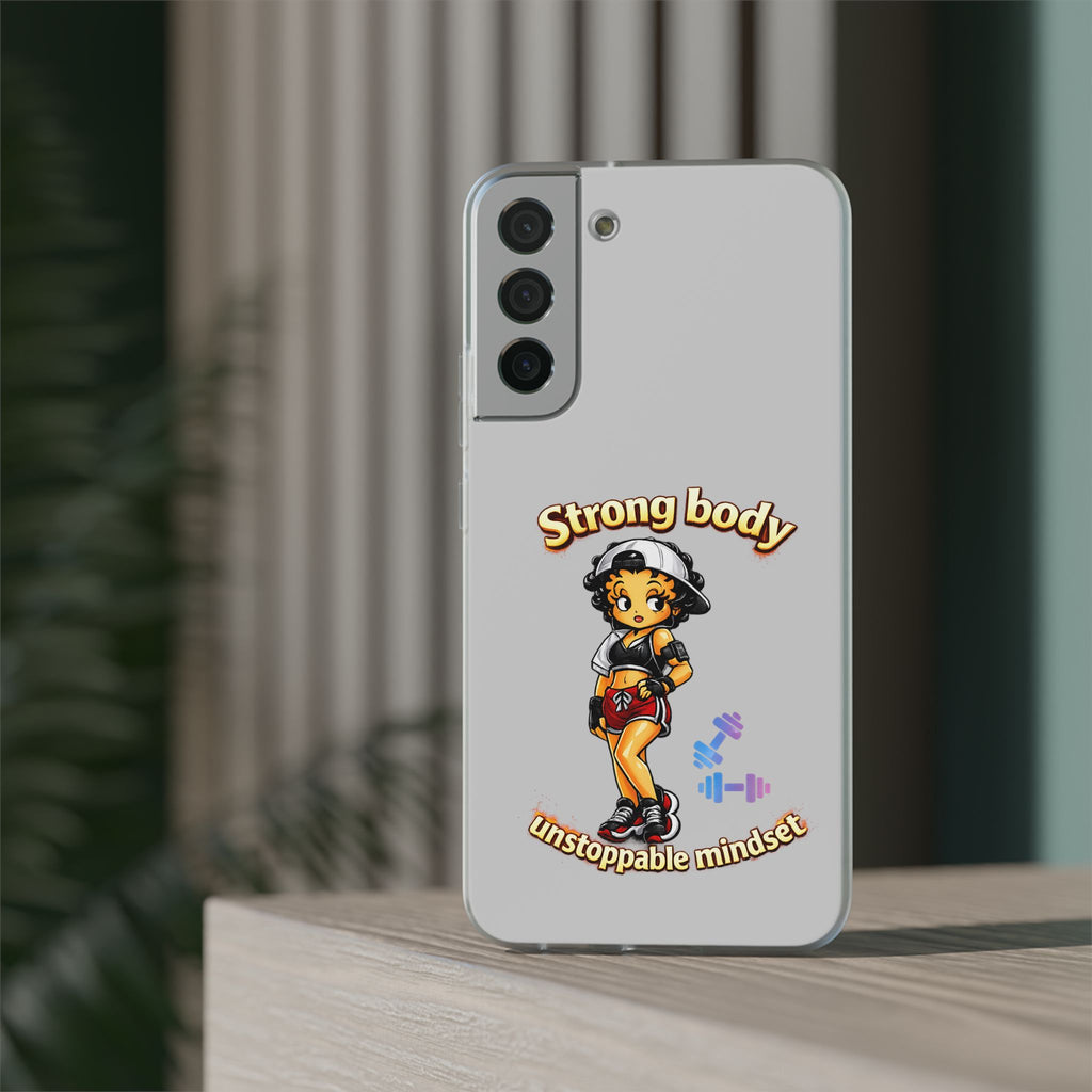 Phone Case — “Strong body, unstoppable mindset” Fitness Cartoon Protective Flexi Case