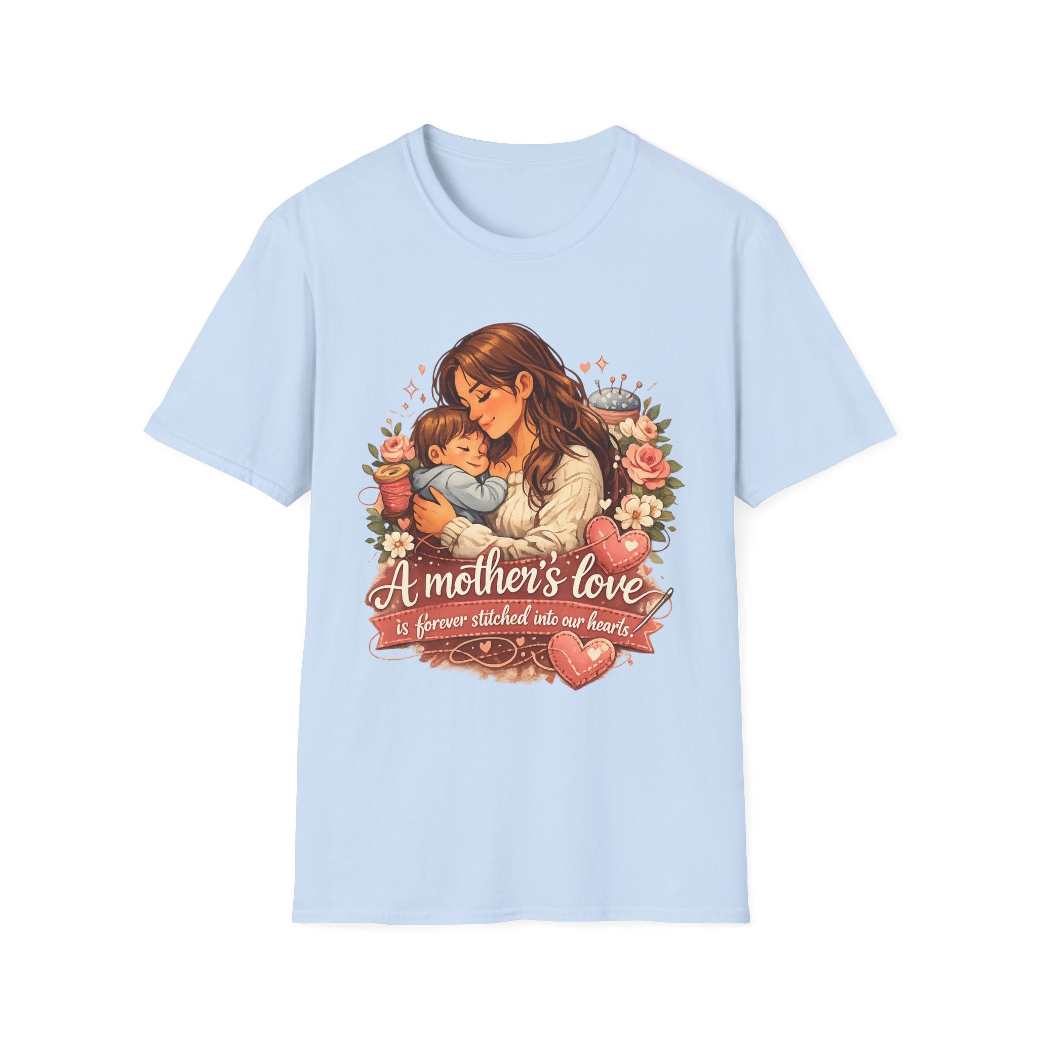 Mother's Love T-Shirt — "A mother's love is forever stitched into our hearts" Floral Mom & Baby Tee for Mother's Day