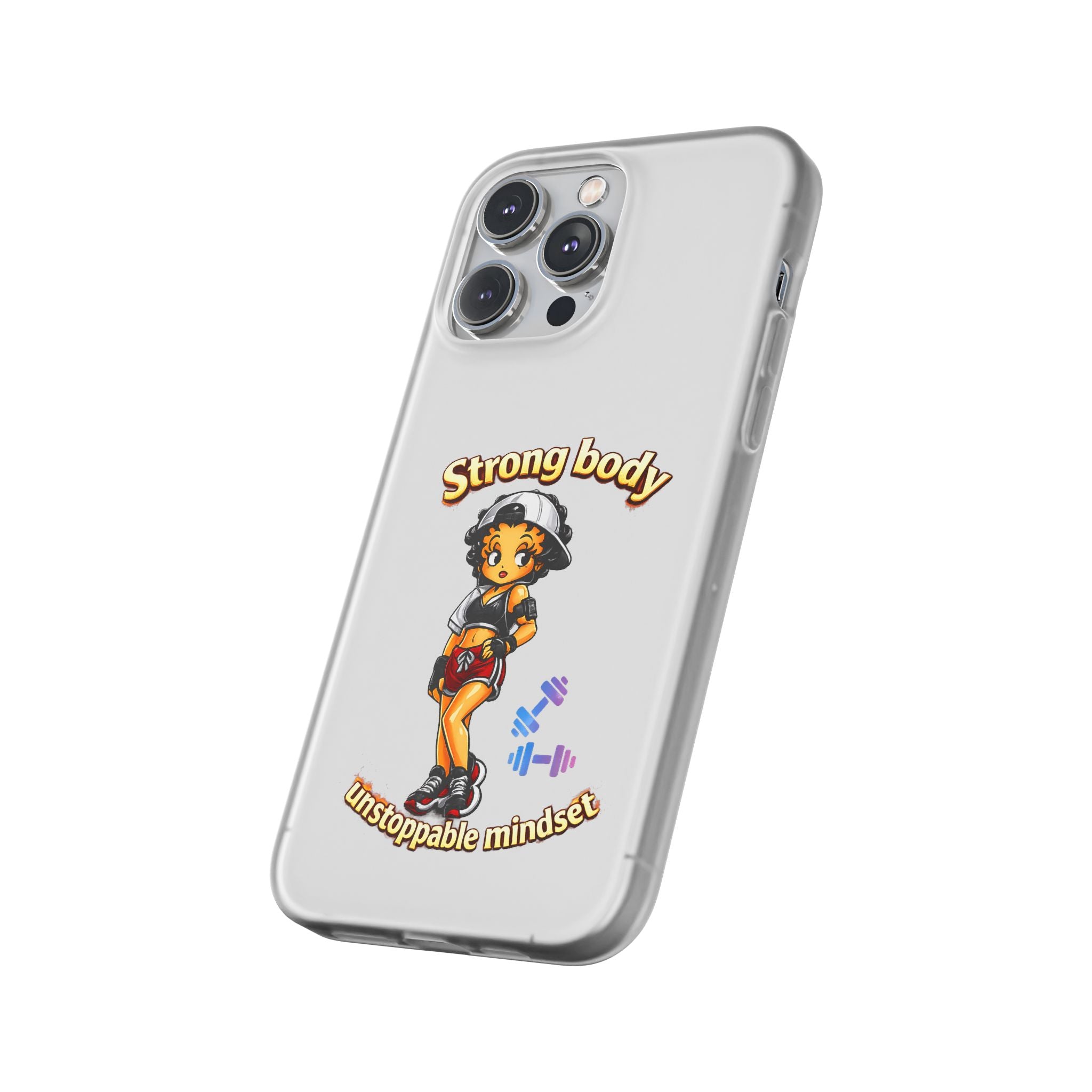 Phone Case — “Strong body, unstoppable mindset” Fitness Cartoon Protective Flexi Case