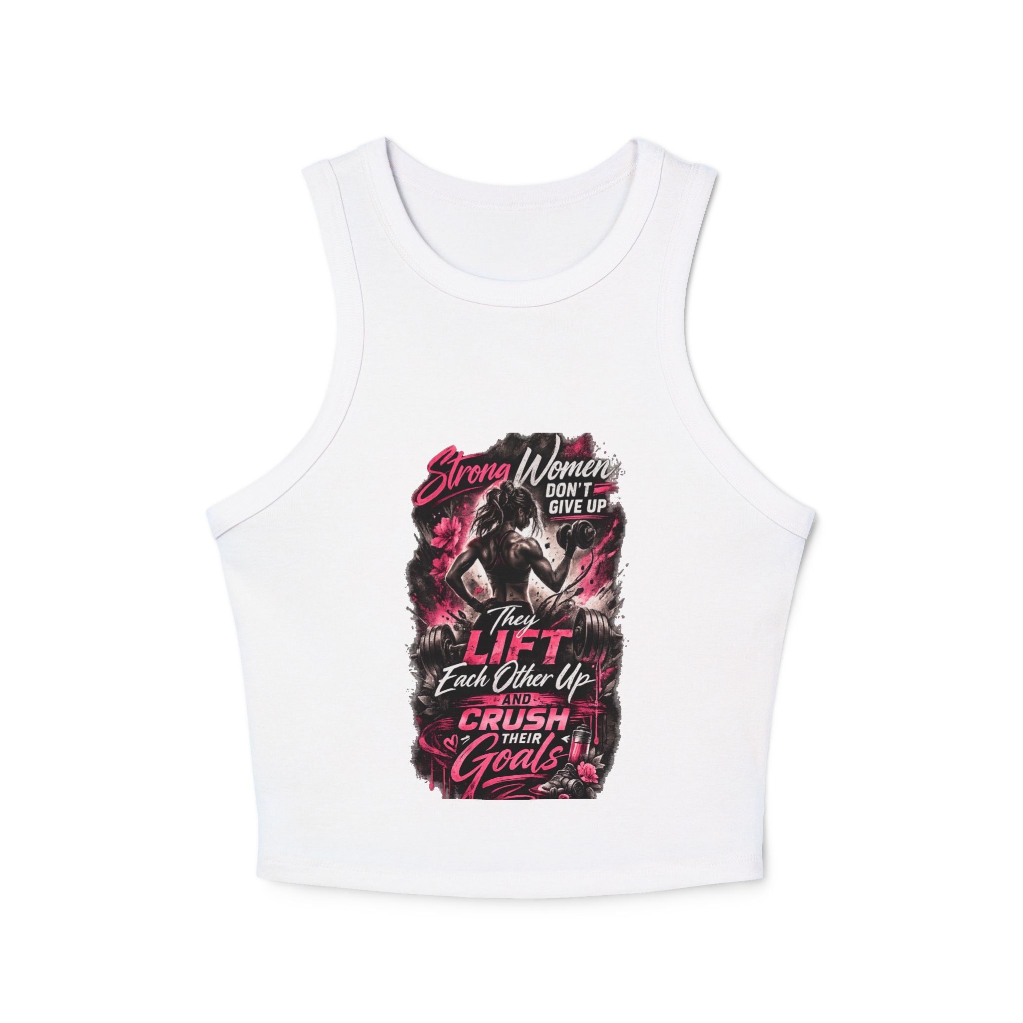 Racer Tank – "Strong Women Don’t Give Up, They Lift Each Other Up" Motivational Gym Crop