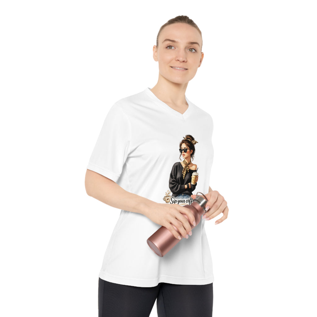 Coffee Queen V-Neck Tee – Sip Your Coffee, Fix Your Crown Motivational Shirt