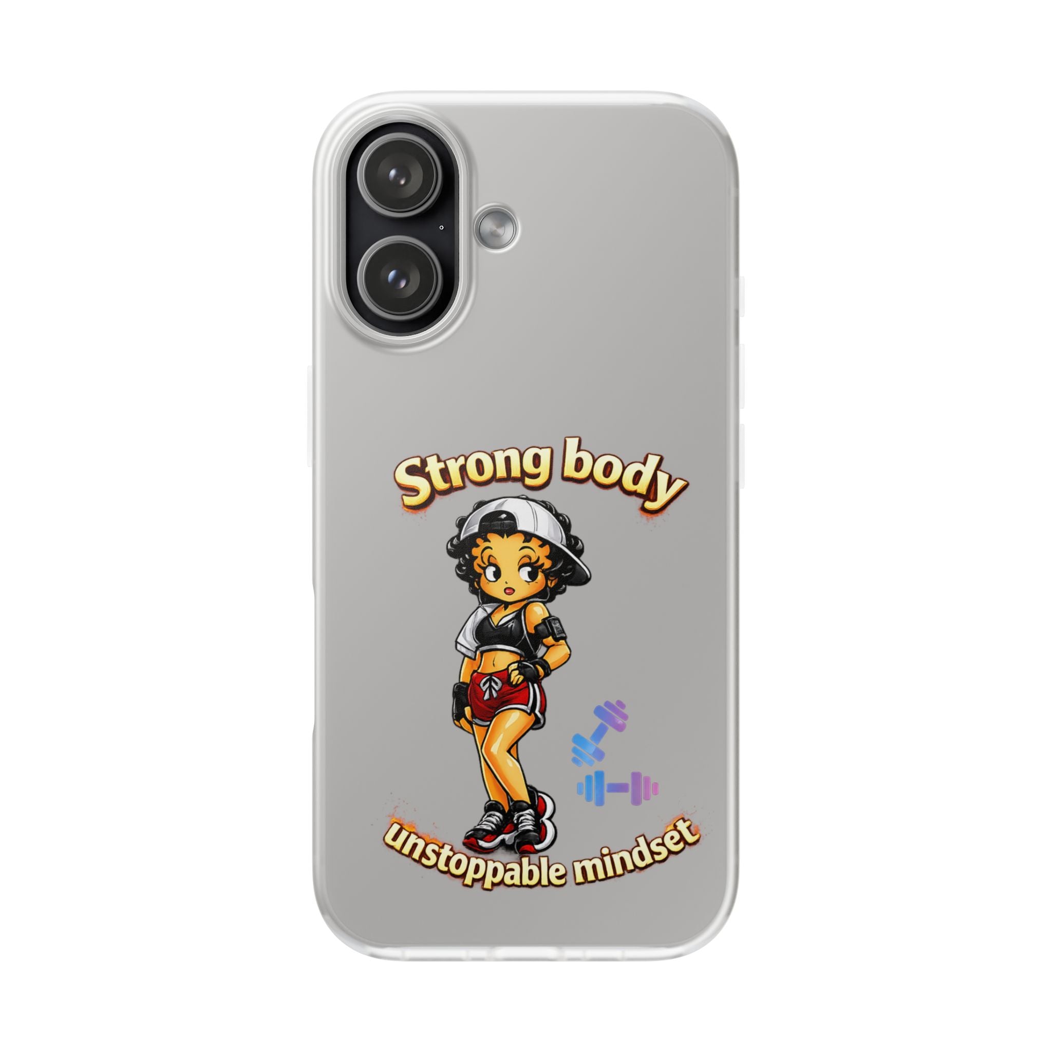Phone Case — “Strong body, unstoppable mindset” Fitness Cartoon Protective Flexi Case