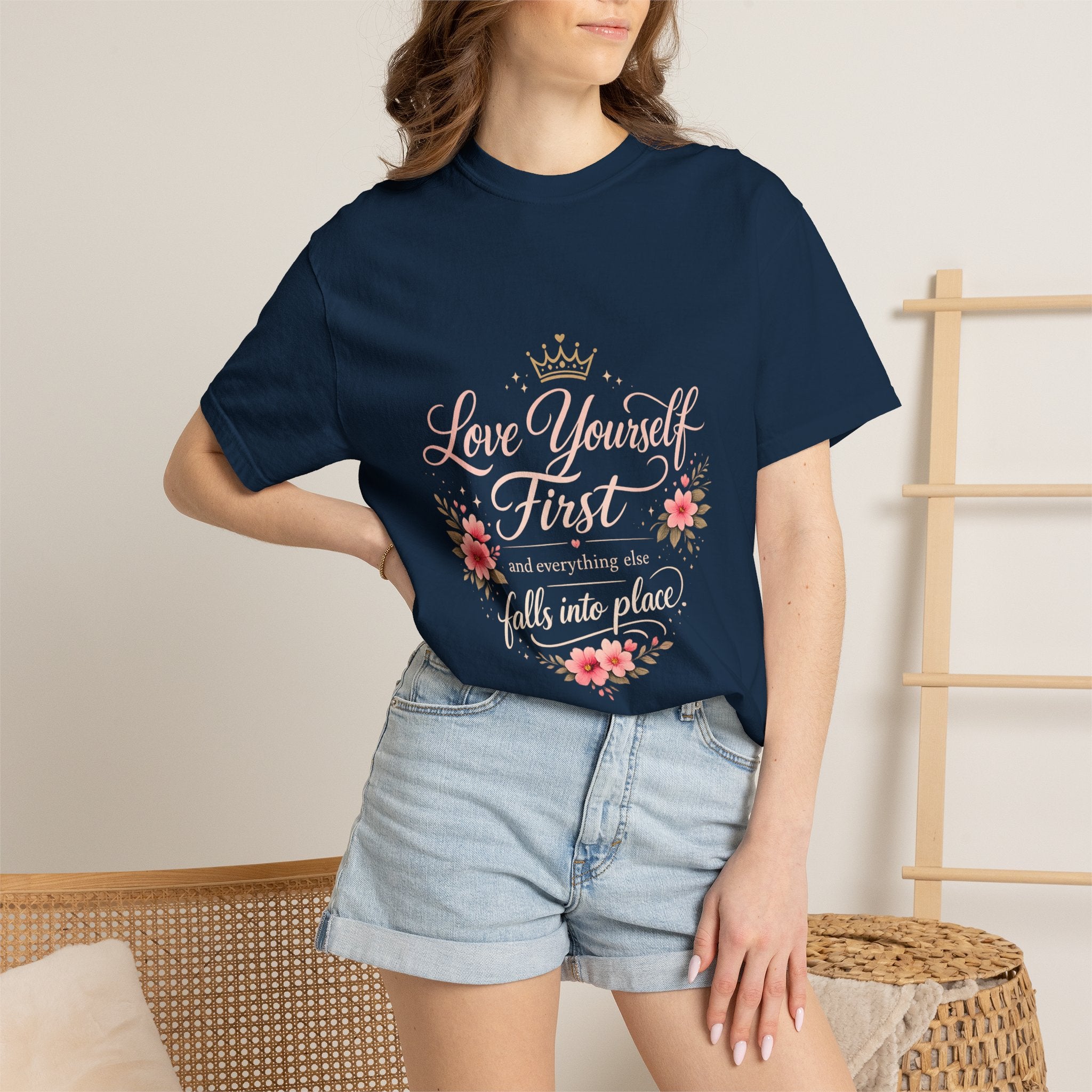 Love Yourself First T-Shirt — Inspirational Floral Self-Care Tee