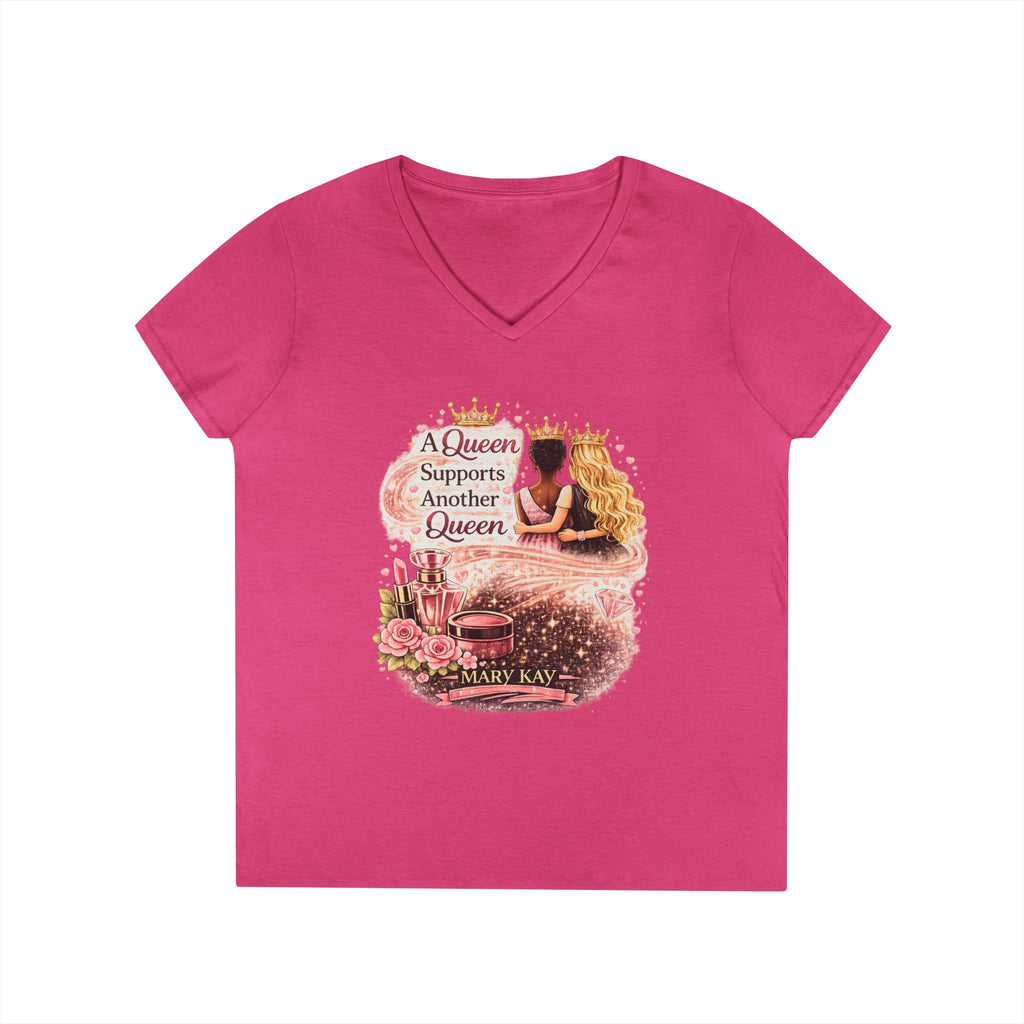 Queen Supports Queen V-Neck Tee — Inspirational Sisterhood Graphic T-Shirt