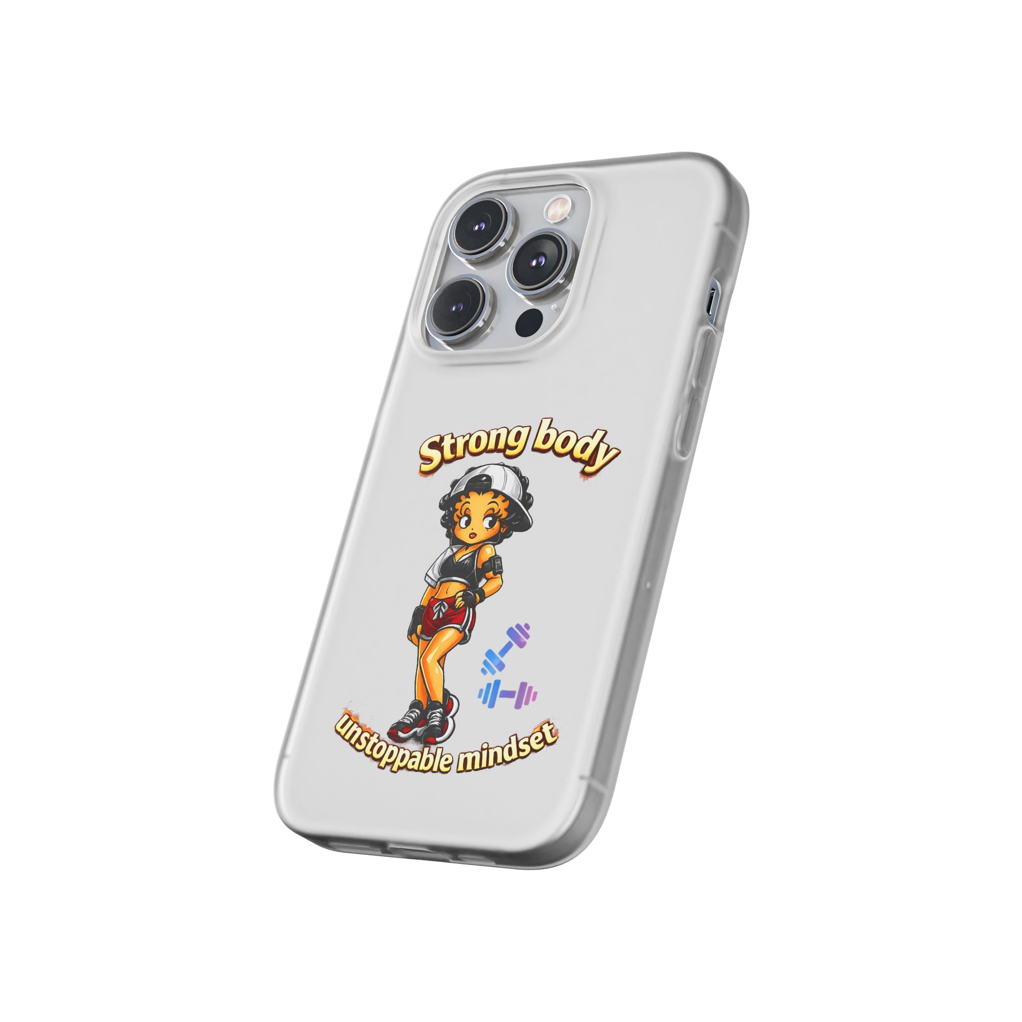 Phone Case — “Strong body, unstoppable mindset” Fitness Cartoon Protective Flexi Case