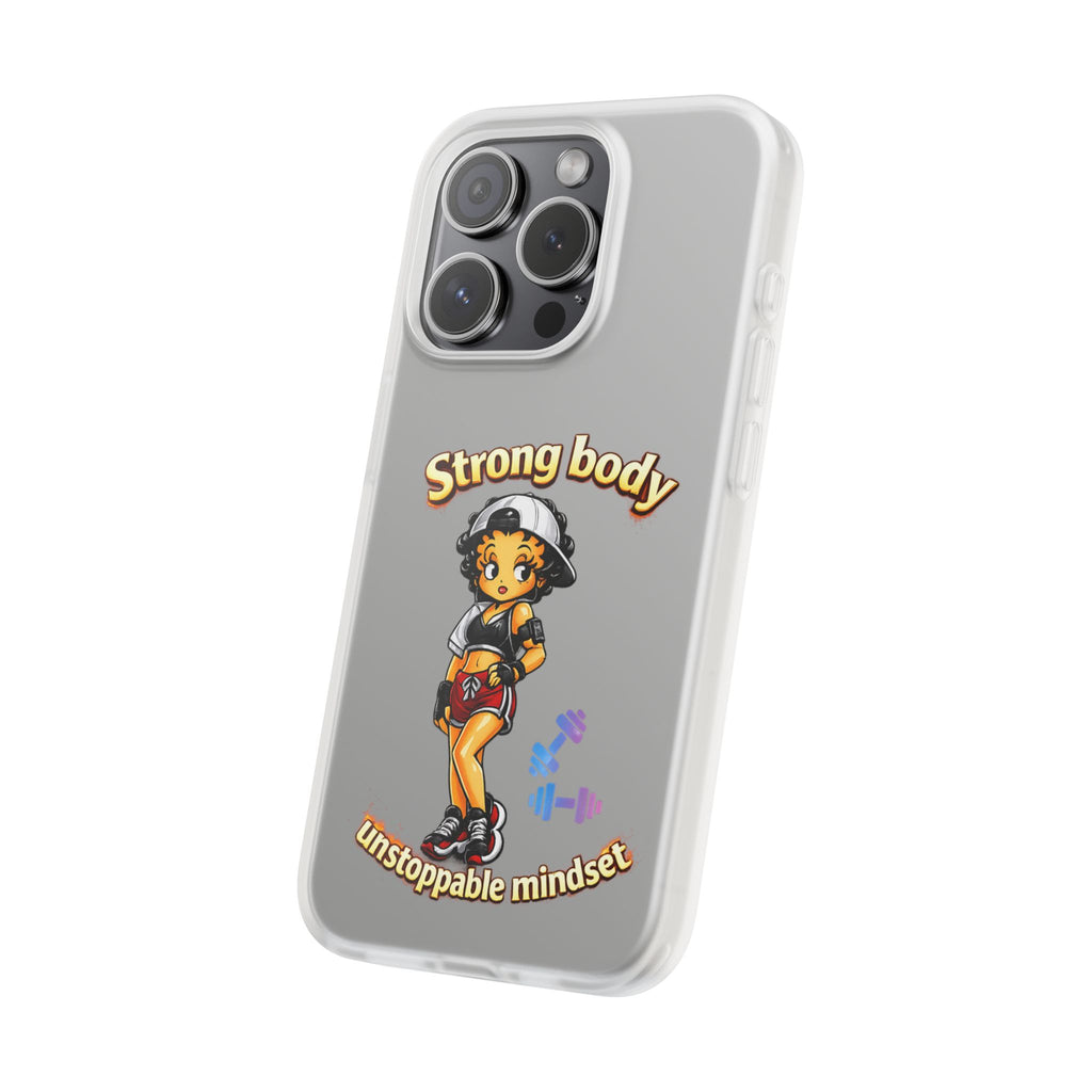 Phone Case — “Strong body, unstoppable mindset” Fitness Cartoon Protective Flexi Case