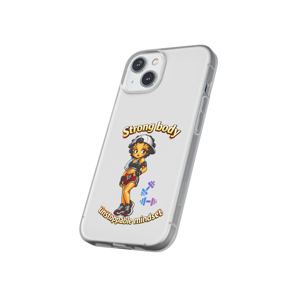 Phone Case — “Strong body, unstoppable mindset” Fitness Cartoon Protective Flexi Case