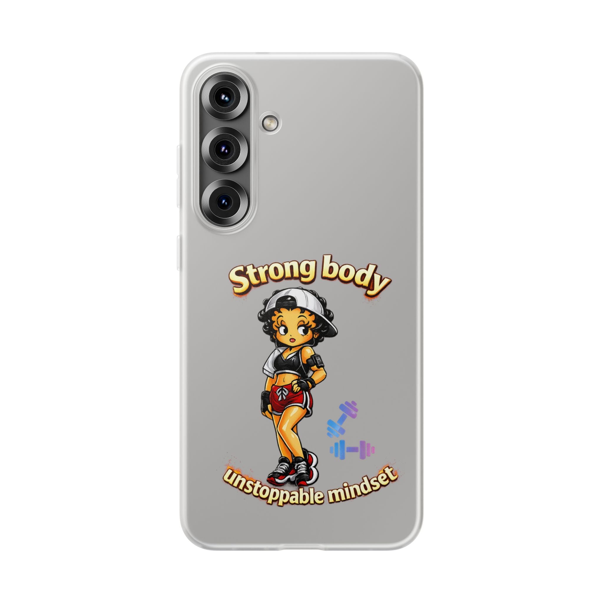Phone Case — “Strong body, unstoppable mindset” Fitness Cartoon Protective Flexi Case