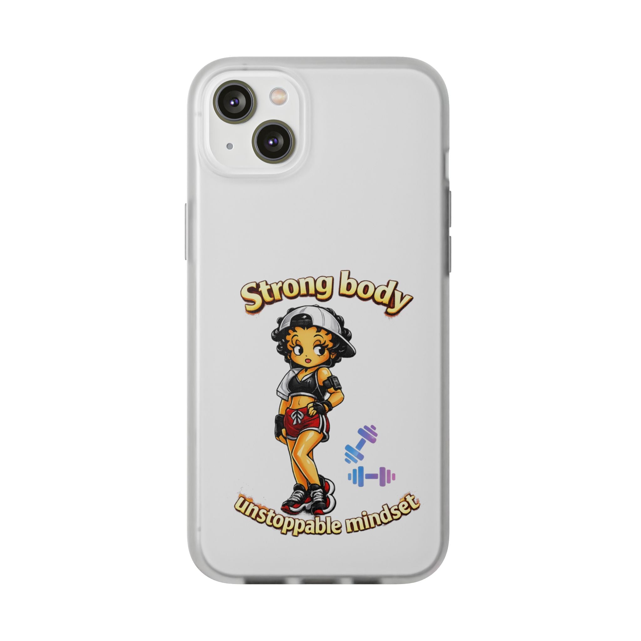 Phone Case — “Strong body, unstoppable mindset” Fitness Cartoon Protective Flexi Case