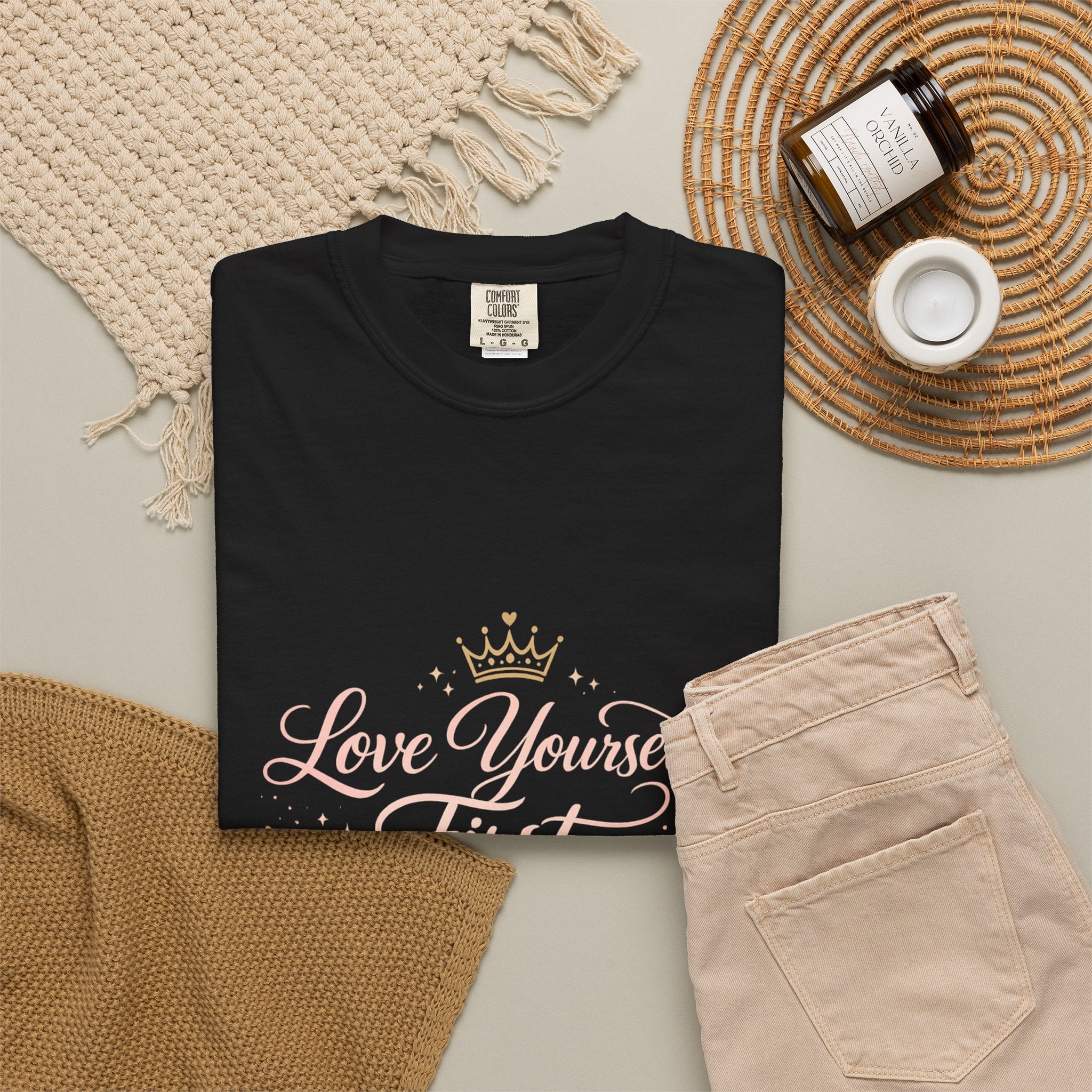 Love Yourself First T-Shirt — Inspirational Floral Self-Care Tee