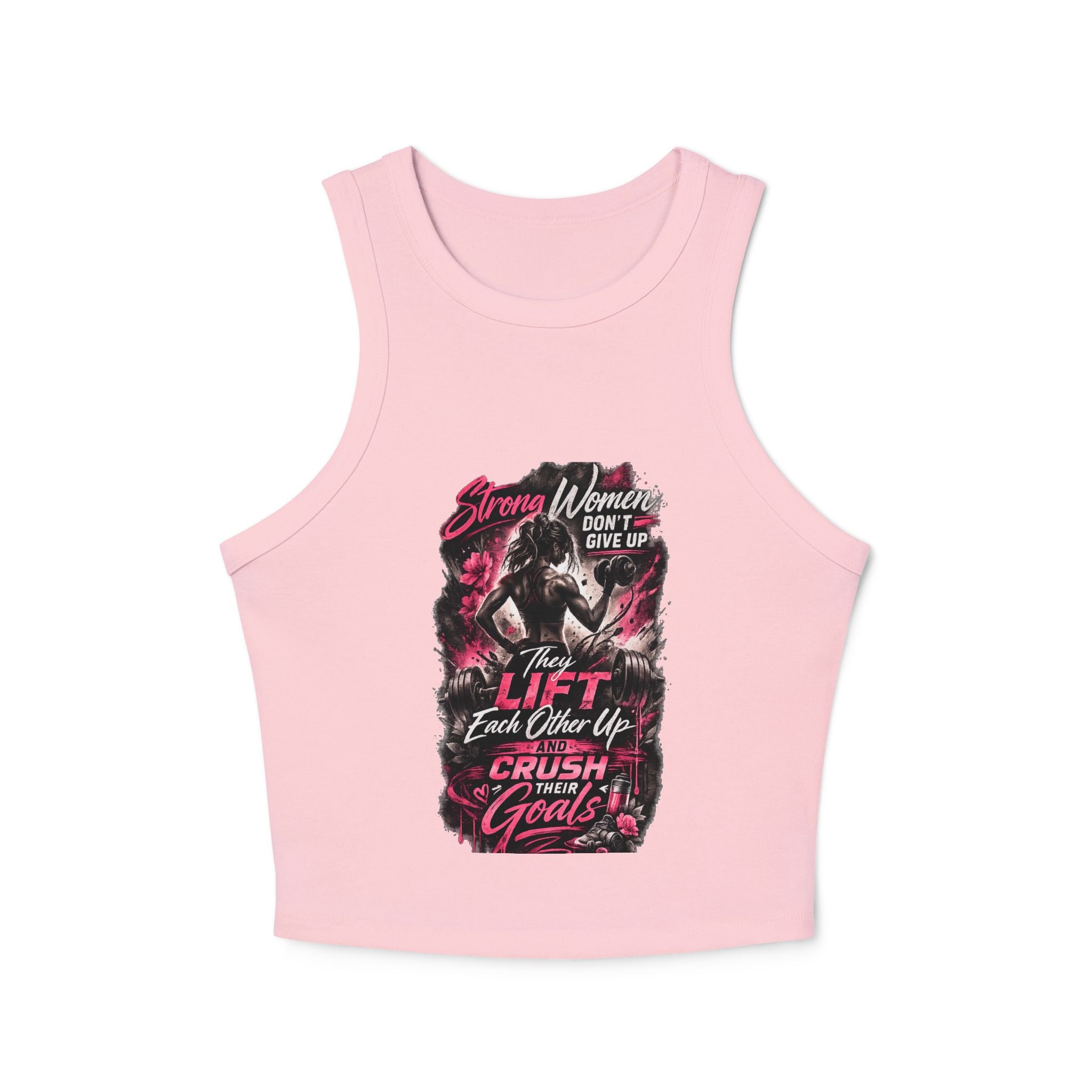 Racer Tank – "Strong Women Don’t Give Up, They Lift Each Other Up" Motivational Gym Crop