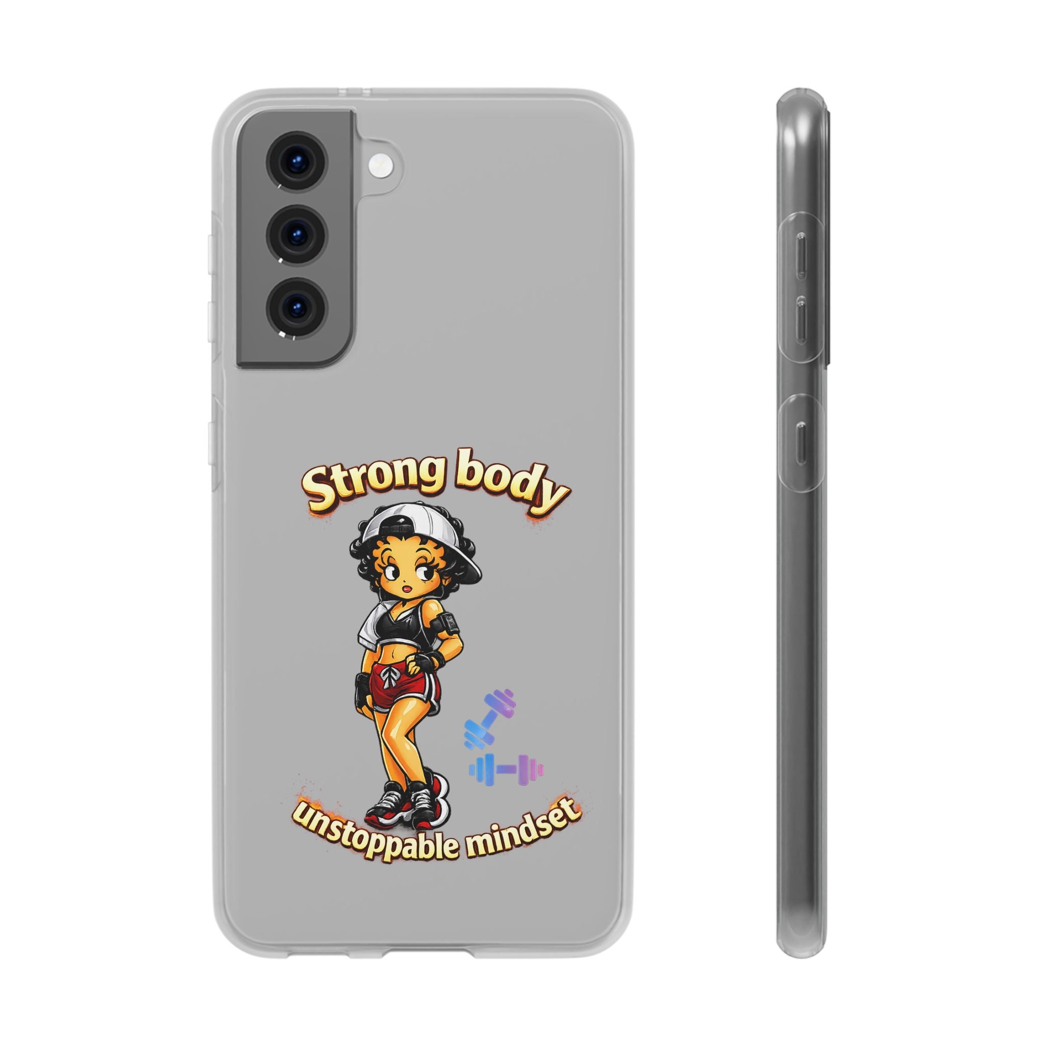 Phone Case — “Strong body, unstoppable mindset” Fitness Cartoon Protective Flexi Case