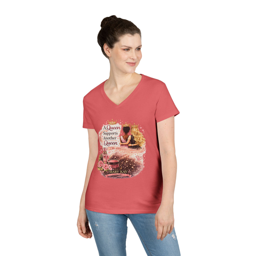 Queen Supports Queen V-Neck Tee — Inspirational Sisterhood Graphic T-Shirt