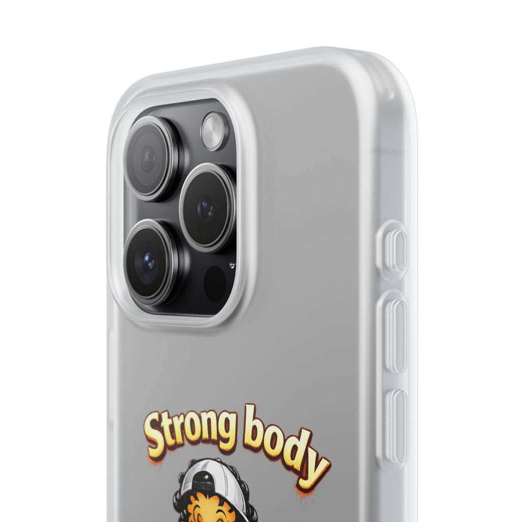 Phone Case — “Strong body, unstoppable mindset” Fitness Cartoon Protective Flexi Case