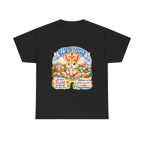 Easter Bunny 'He’s Risen' Graphic Tee — Faith & Miracle Spring T-Shirt