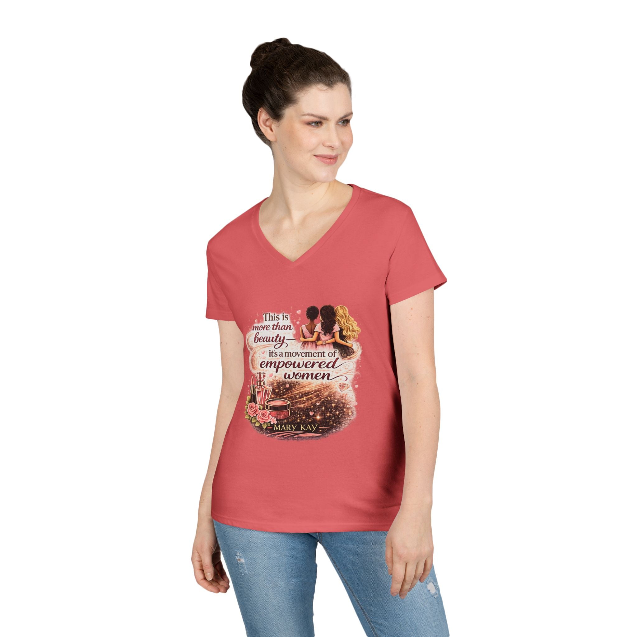 Empowered Women V-Neck Tee — "Beauty Is a Movement of Empowered Women" Inspirational T-Shirt