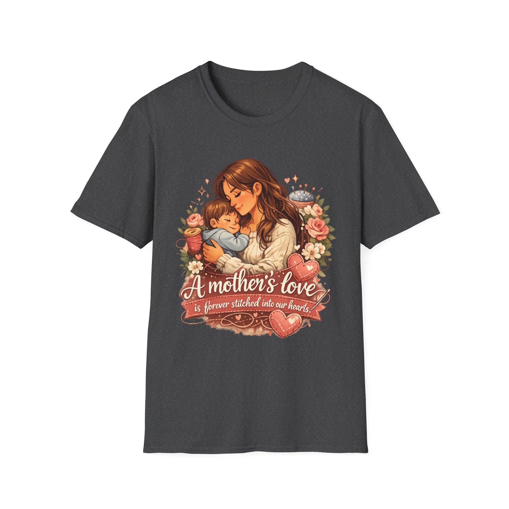 Mother's Love T-Shirt — "A mother's love is forever stitched into our hearts" Floral Mom & Baby Tee for Mother's Day
