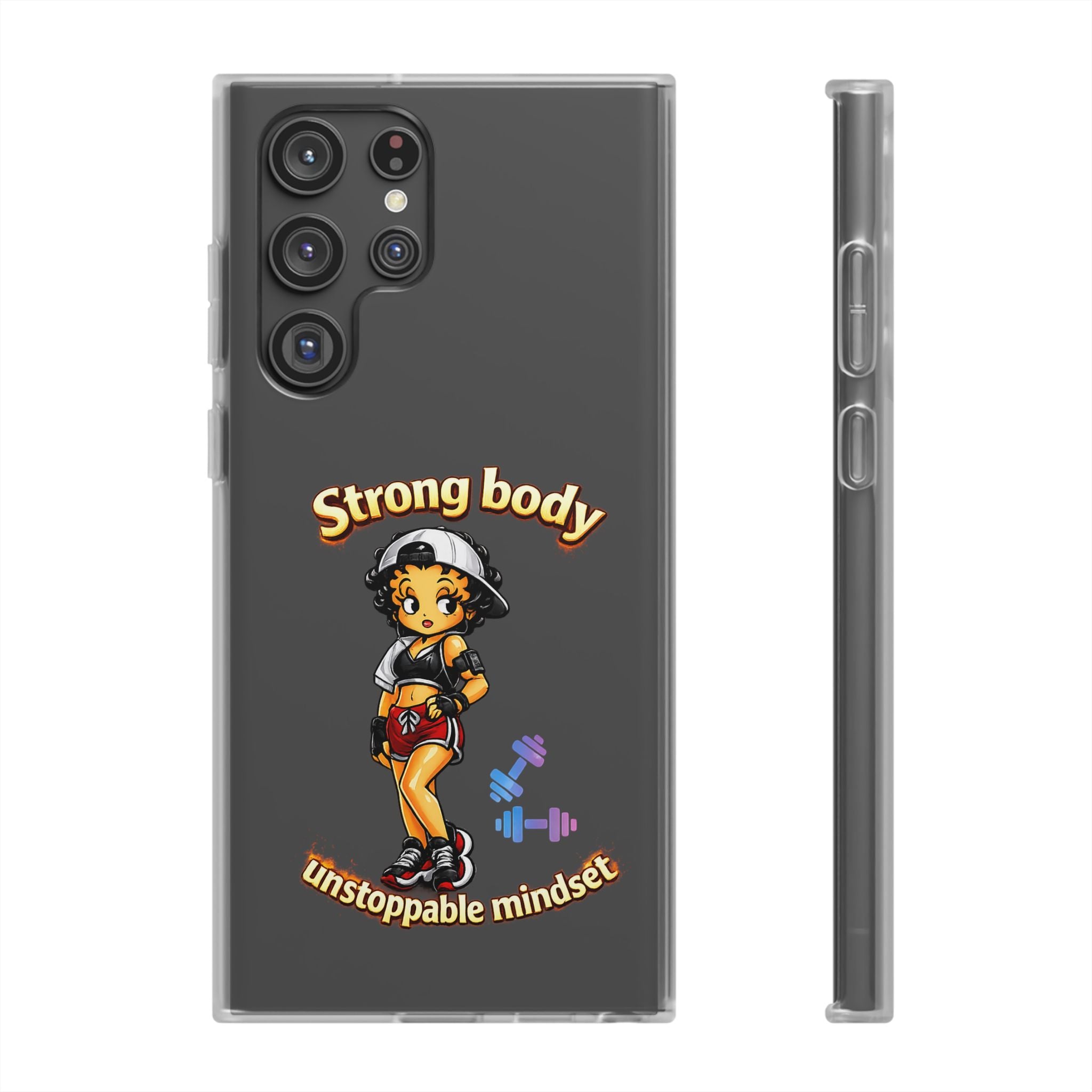 Phone Case — “Strong body, unstoppable mindset” Fitness Cartoon Protective Flexi Case