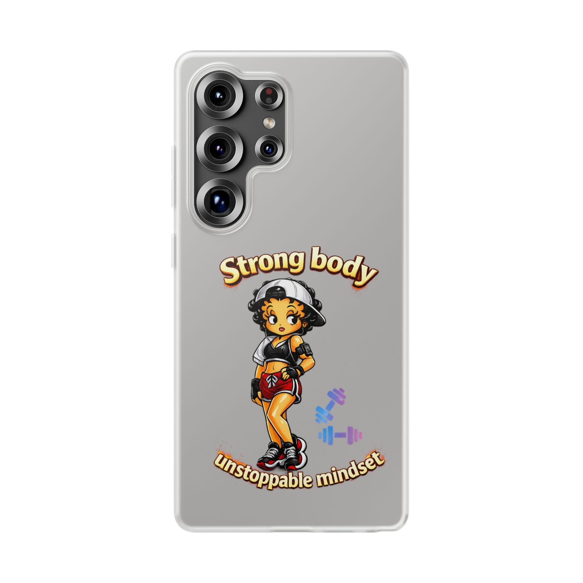 Phone Case — “Strong body, unstoppable mindset” Fitness Cartoon Protective Flexi Case