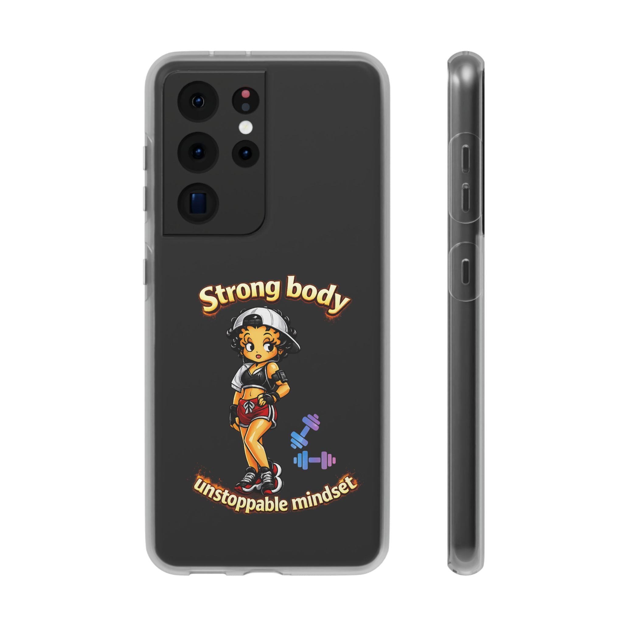 Phone Case — “Strong body, unstoppable mindset” Fitness Cartoon Protective Flexi Case