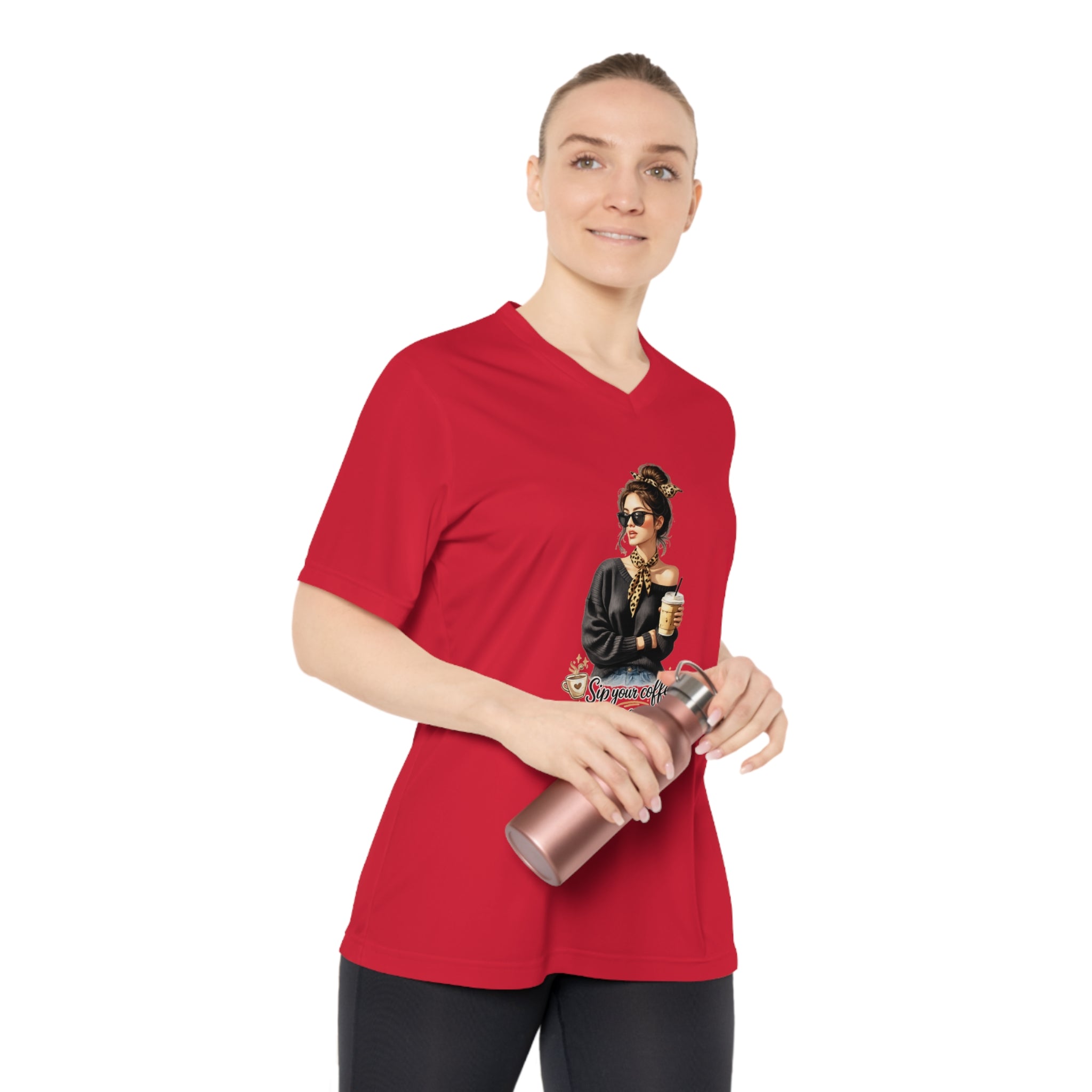 Coffee Queen V-Neck Tee – Sip Your Coffee, Fix Your Crown Motivational Shirt