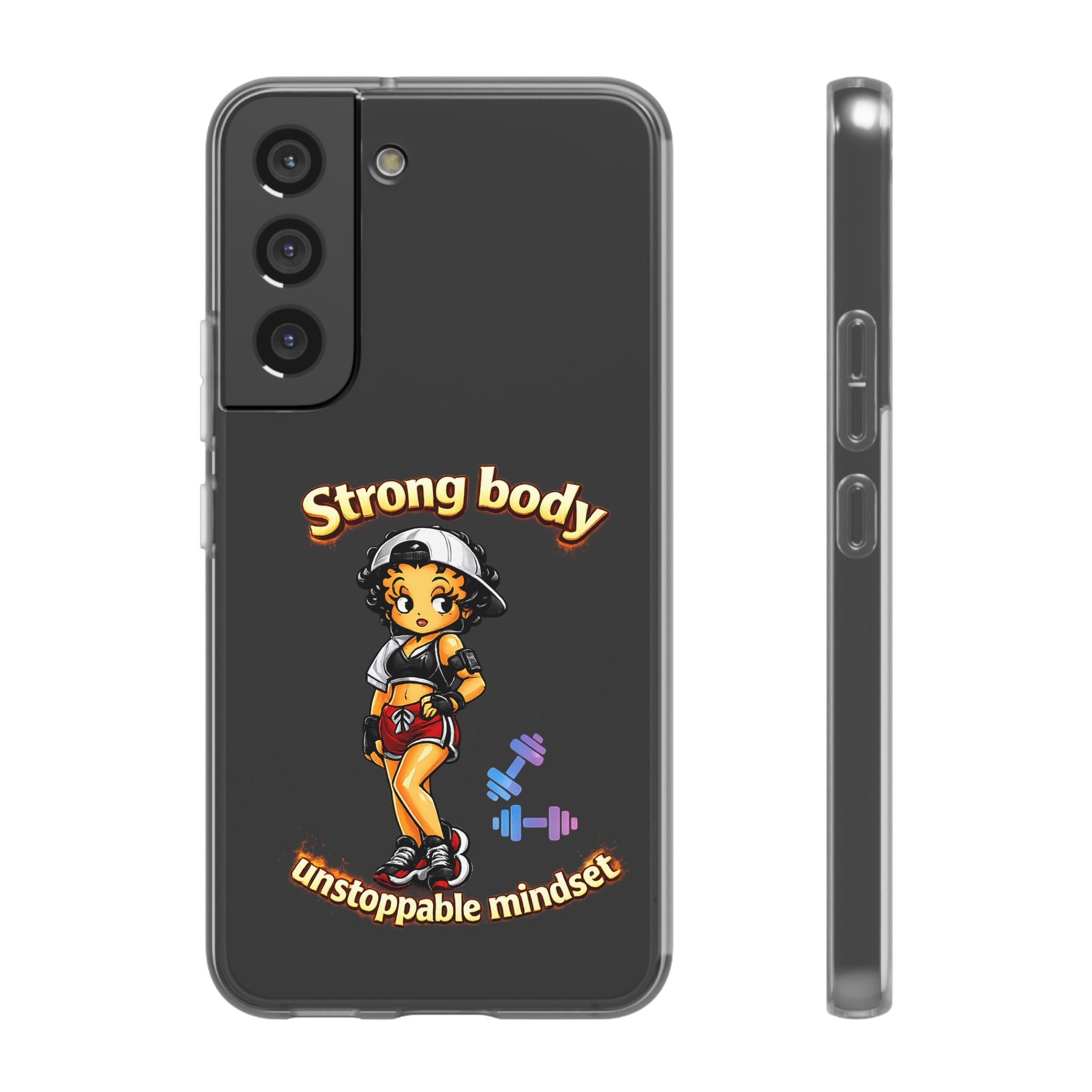 Phone Case — “Strong body, unstoppable mindset” Fitness Cartoon Protective Flexi Case