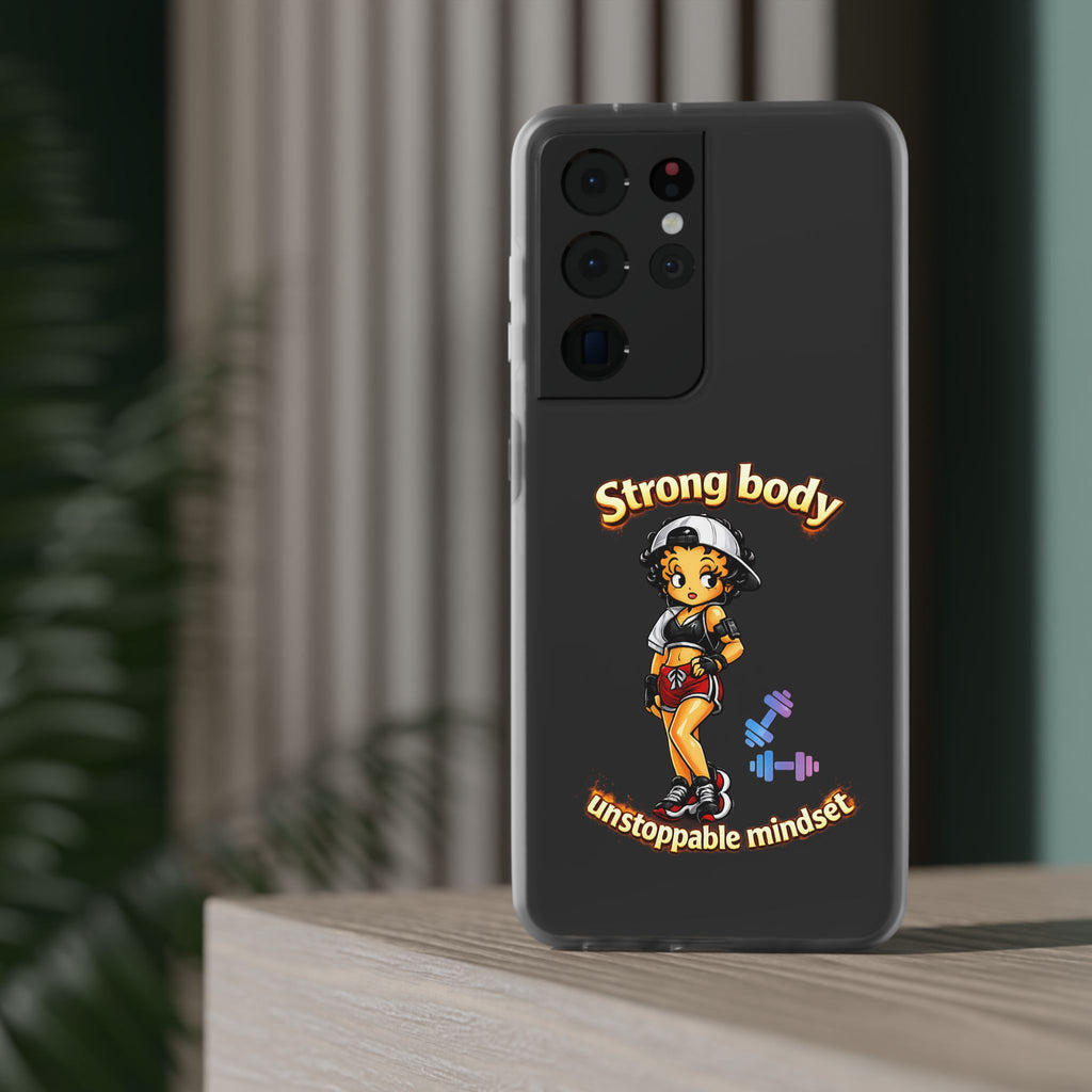 Phone Case — “Strong body, unstoppable mindset” Fitness Cartoon Protective Flexi Case