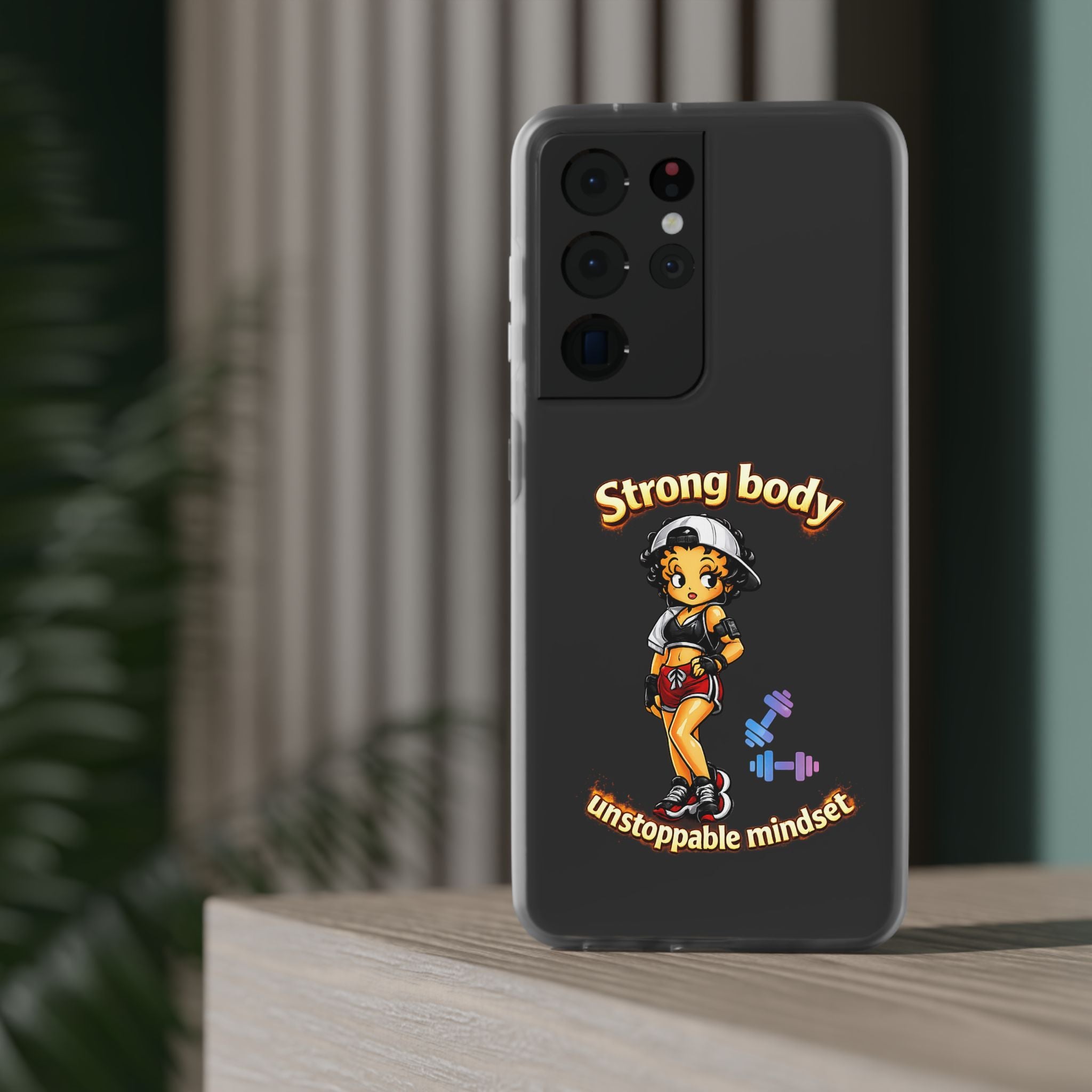 Phone Case — “Strong body, unstoppable mindset” Fitness Cartoon Protective Flexi Case