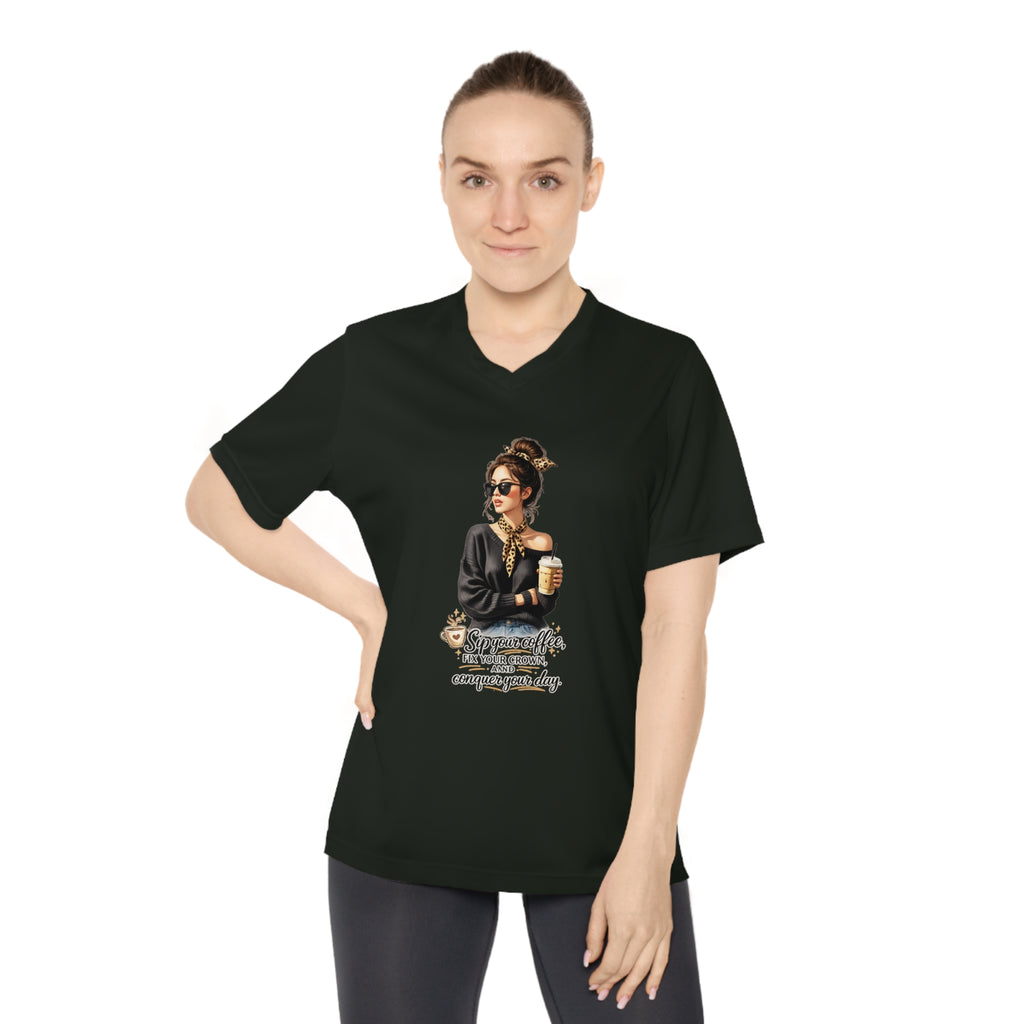 Coffee Queen V-Neck Tee – Sip Your Coffee, Fix Your Crown Motivational Shirt