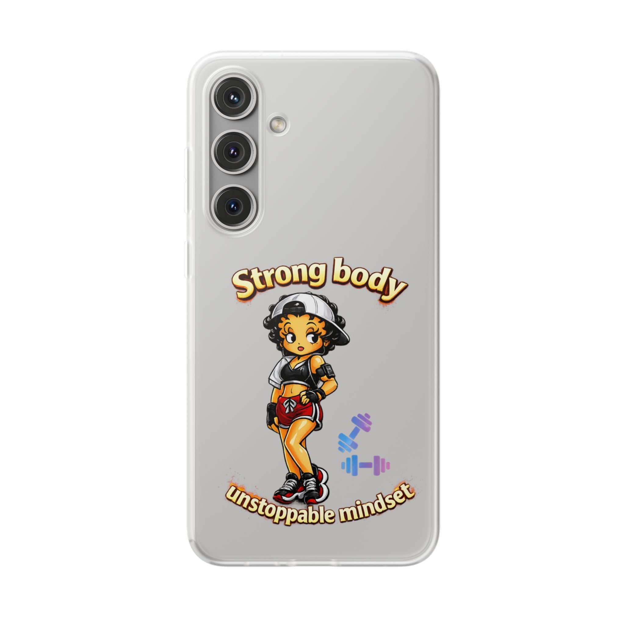 Phone Case — “Strong body, unstoppable mindset” Fitness Cartoon Protective Flexi Case