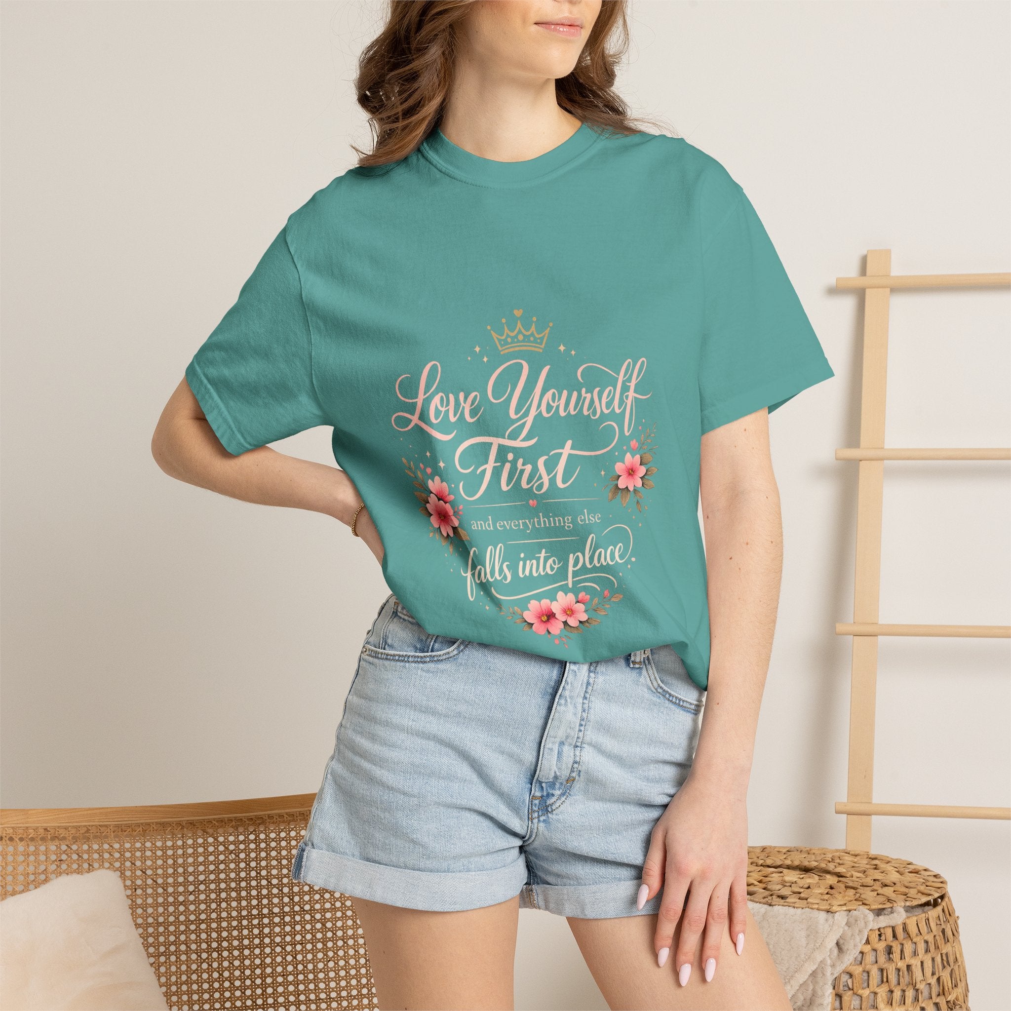 Love Yourself First T-Shirt — Inspirational Floral Self-Care Tee